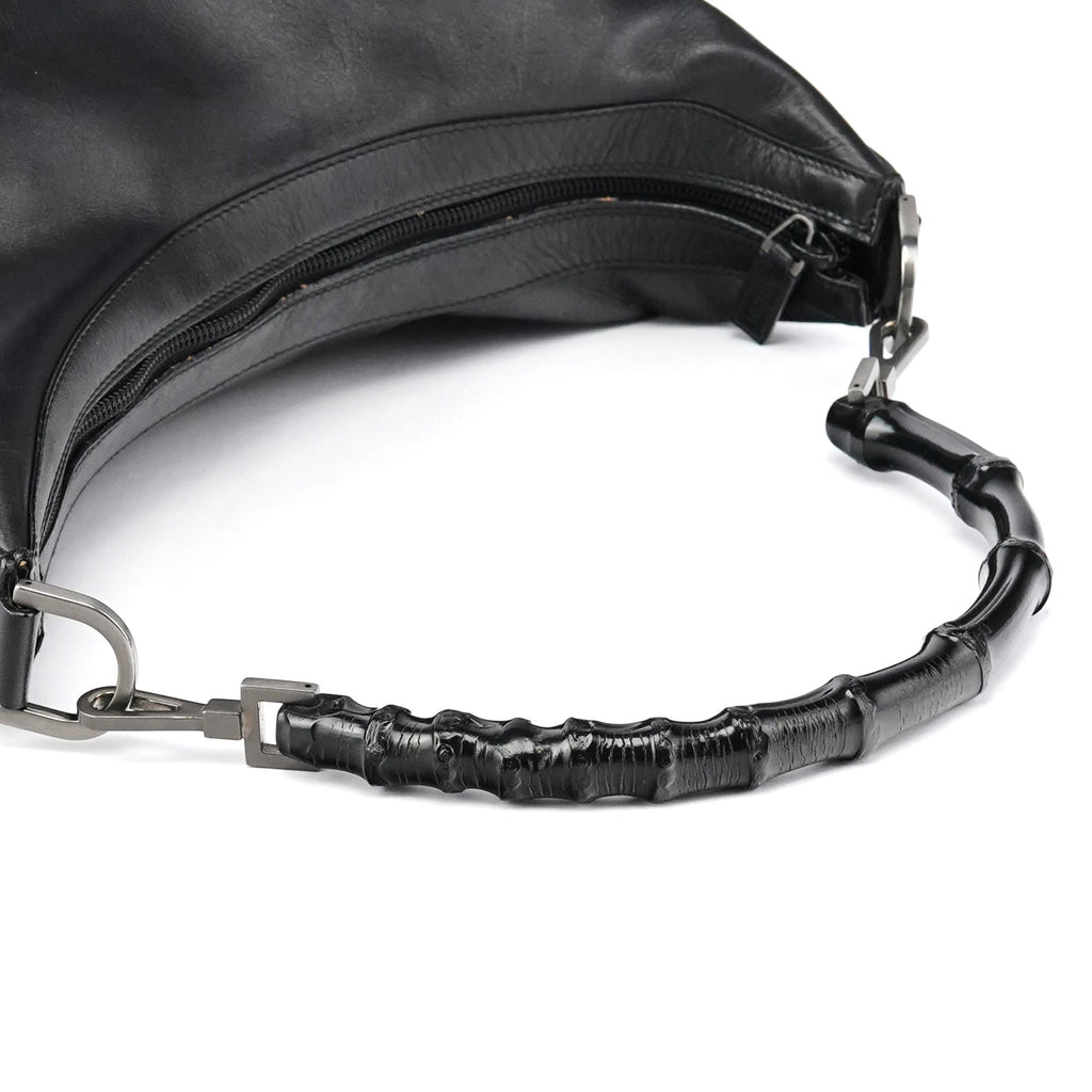 000 0531 Black Calfskin Bamboo Shoulder Bag