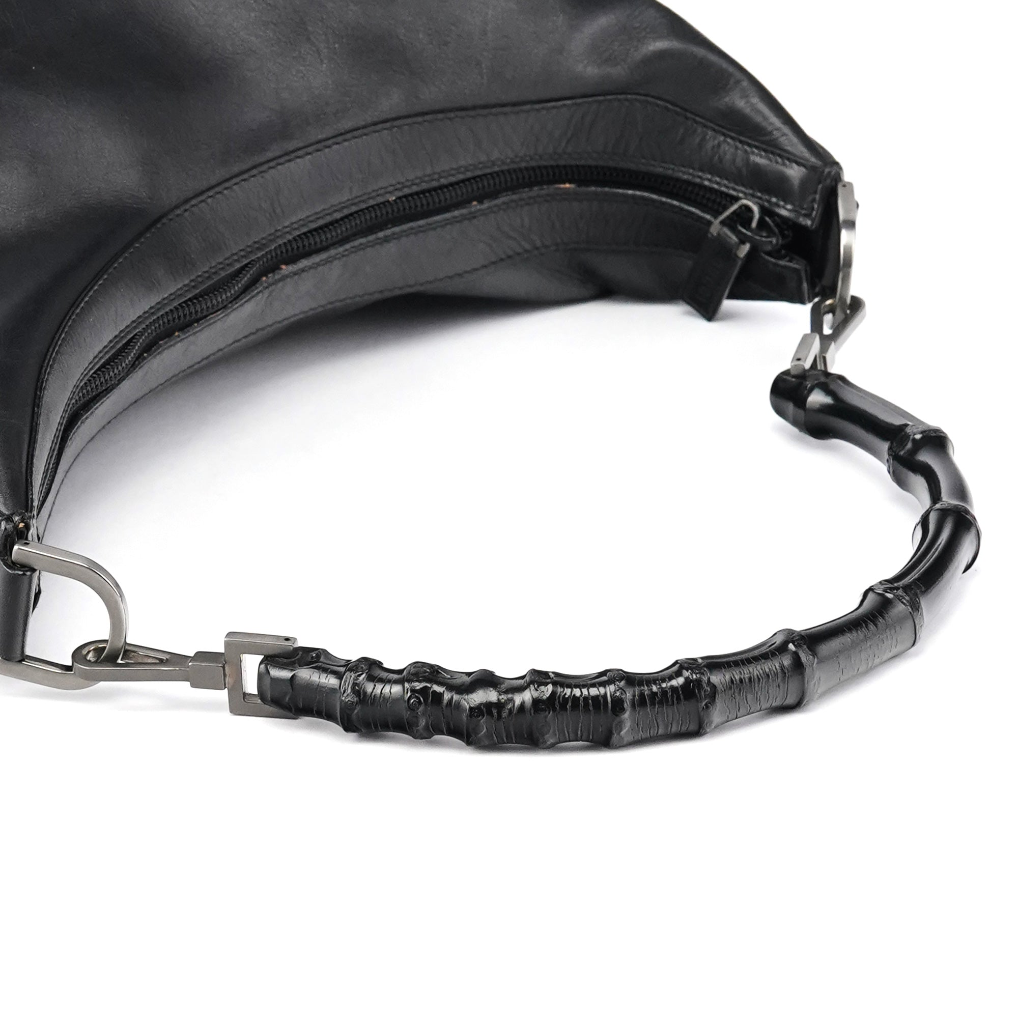000 0531 Black Calfskin Bamboo Shoulder Bag