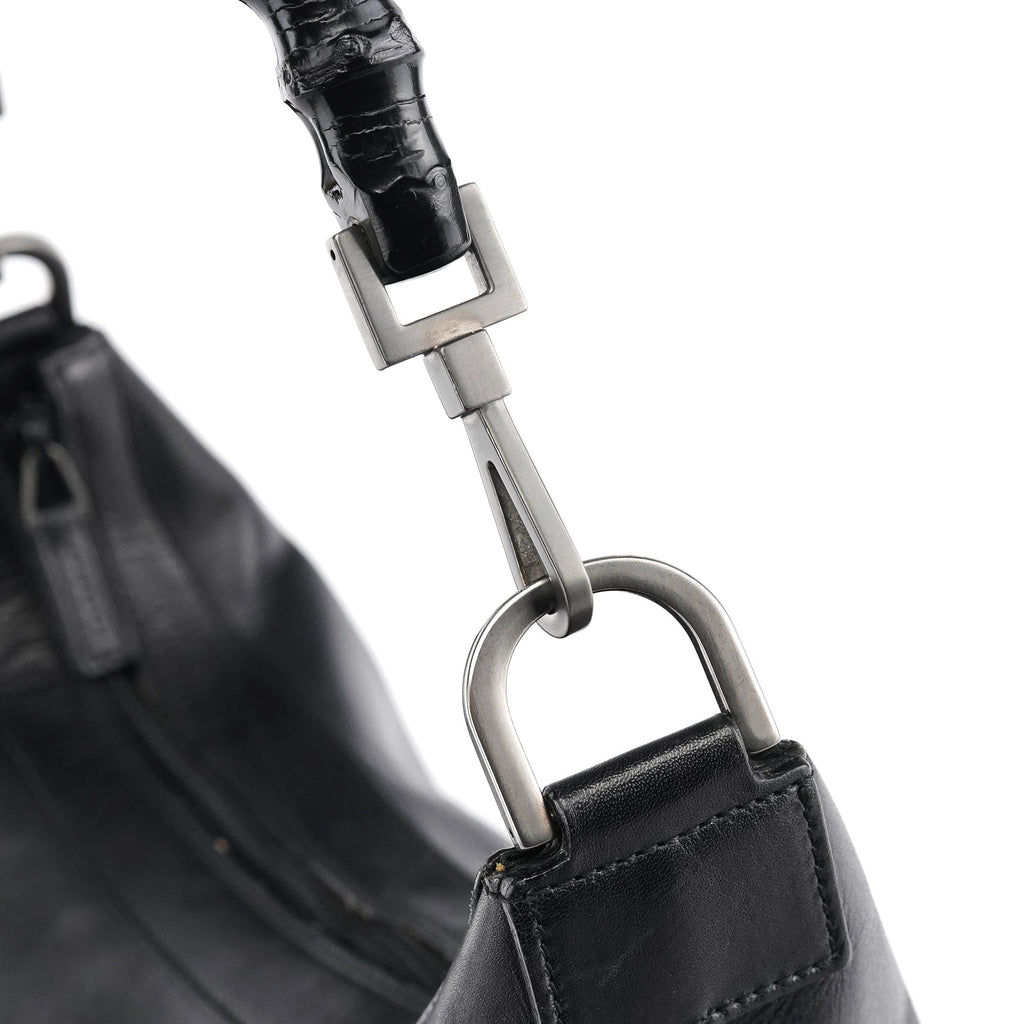 000 0531 Black Calfskin Bamboo Shoulder Bag