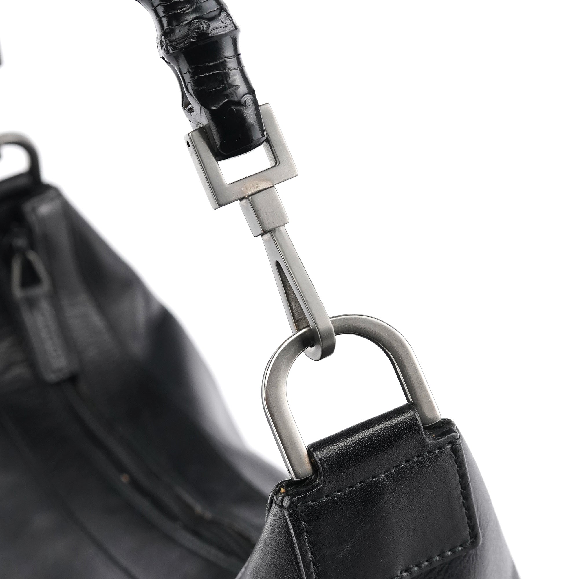 000 0531 Black Calfskin Bamboo Shoulder Bag