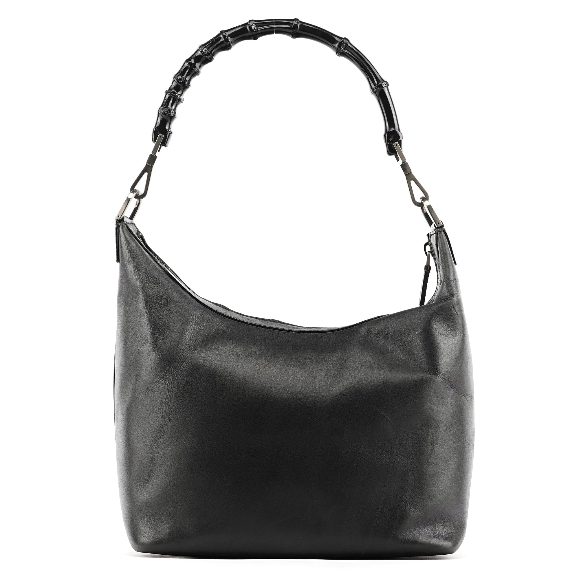 000 0531 Black Calfskin Bamboo Shoulder Bag