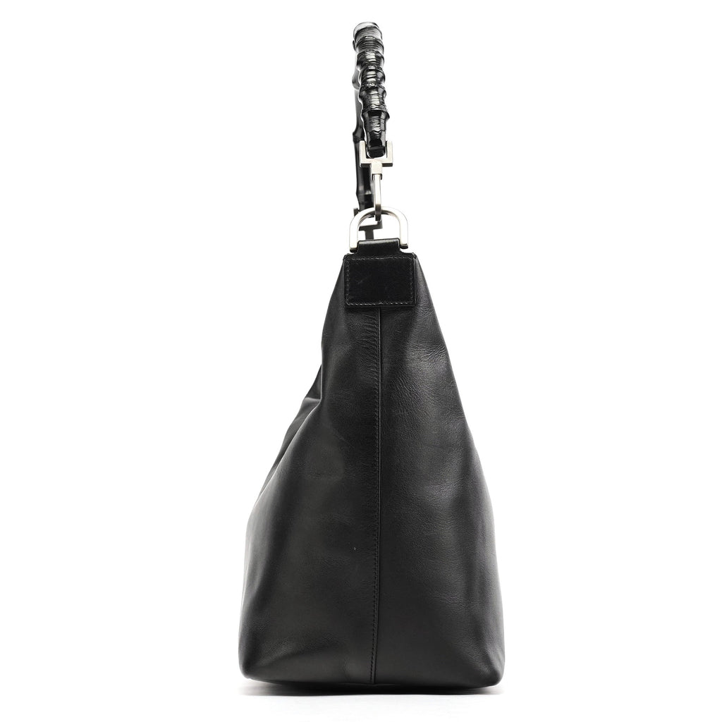 000 0531 Black Calfskin Bamboo Shoulder Bag
