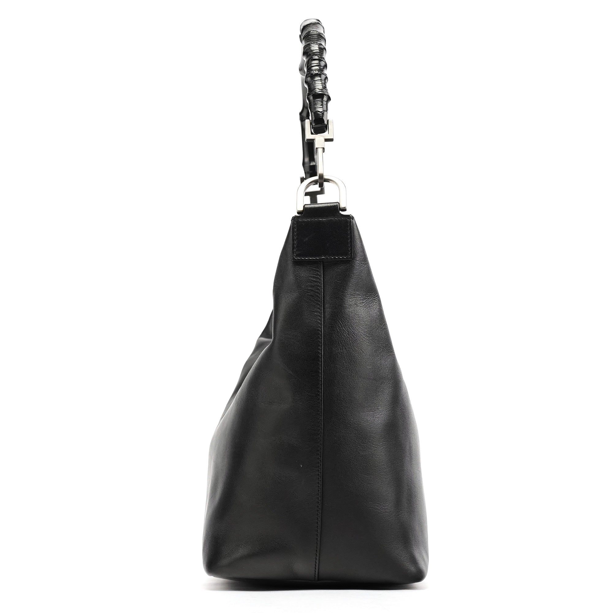 000 0531 Black Calfskin Bamboo Shoulder Bag
