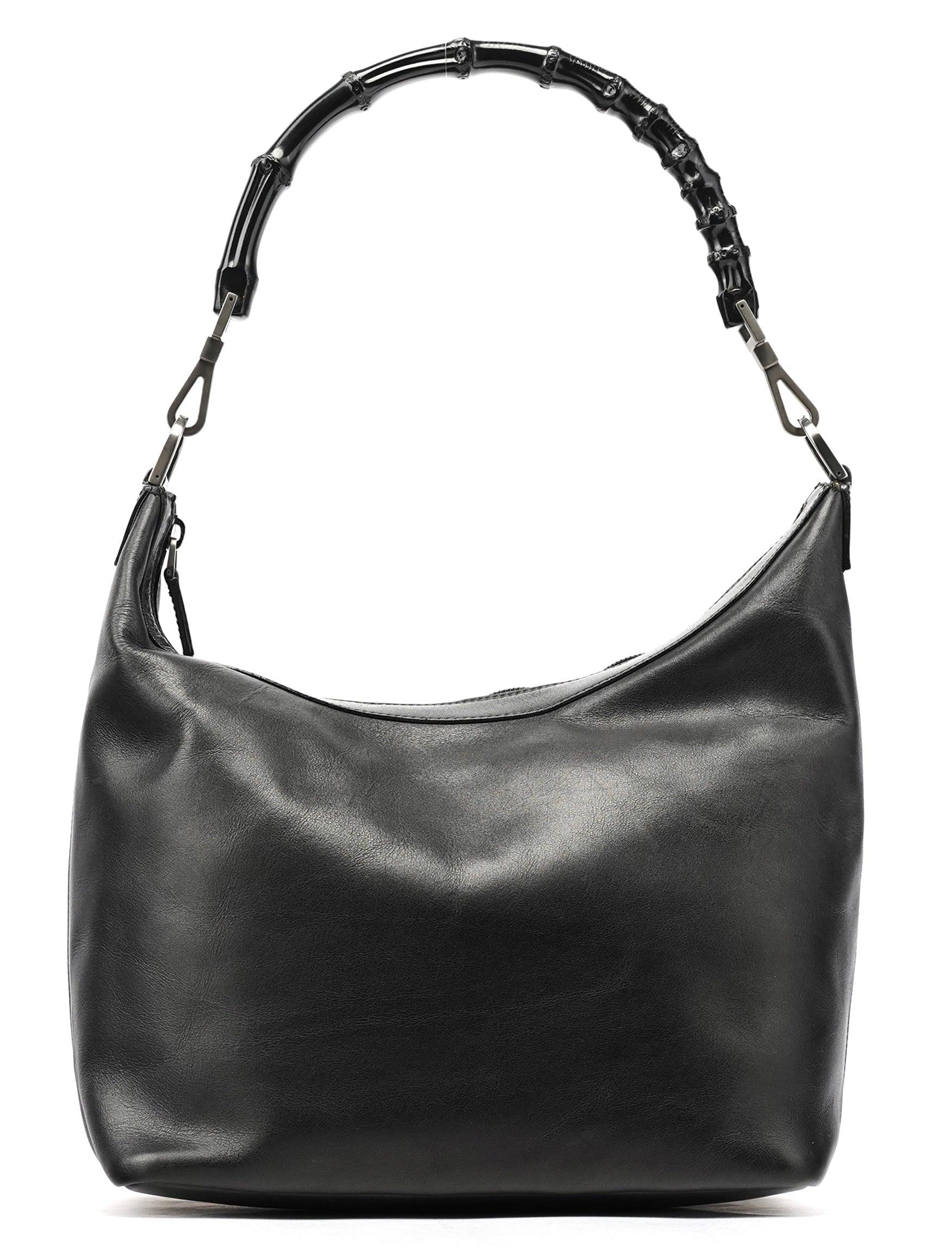 000 0531 Black Calfskin Bamboo Shoulder Bag