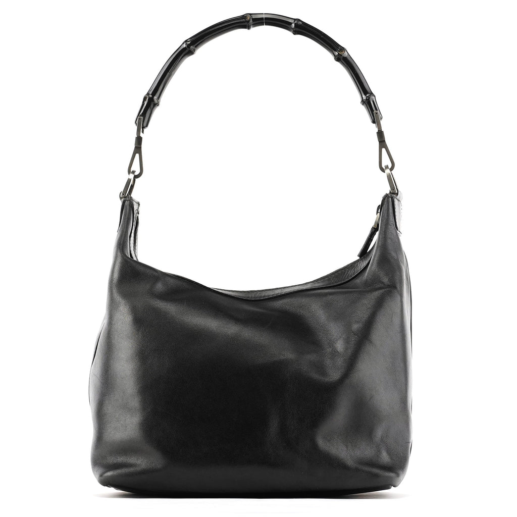 000 0531 Black Leather Bamboo Shoulder Bag