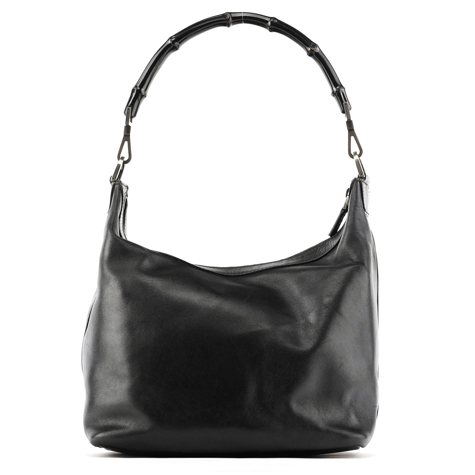 000 0531 Black Leather Bamboo Shoulder Bag