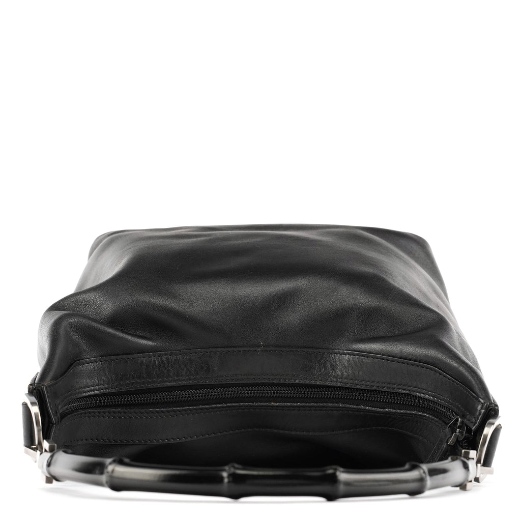 000 0531 Black Leather Bamboo Shoulder Bag