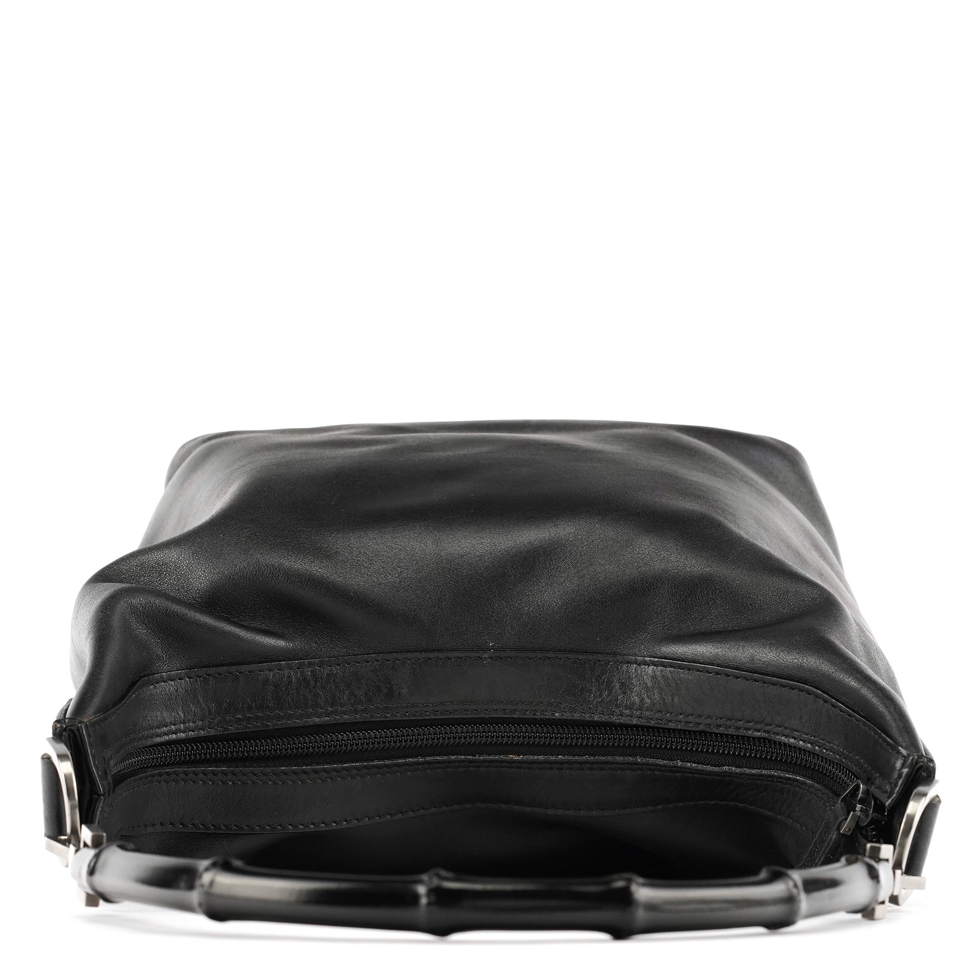 000 0531 Black Leather Bamboo Shoulder Bag