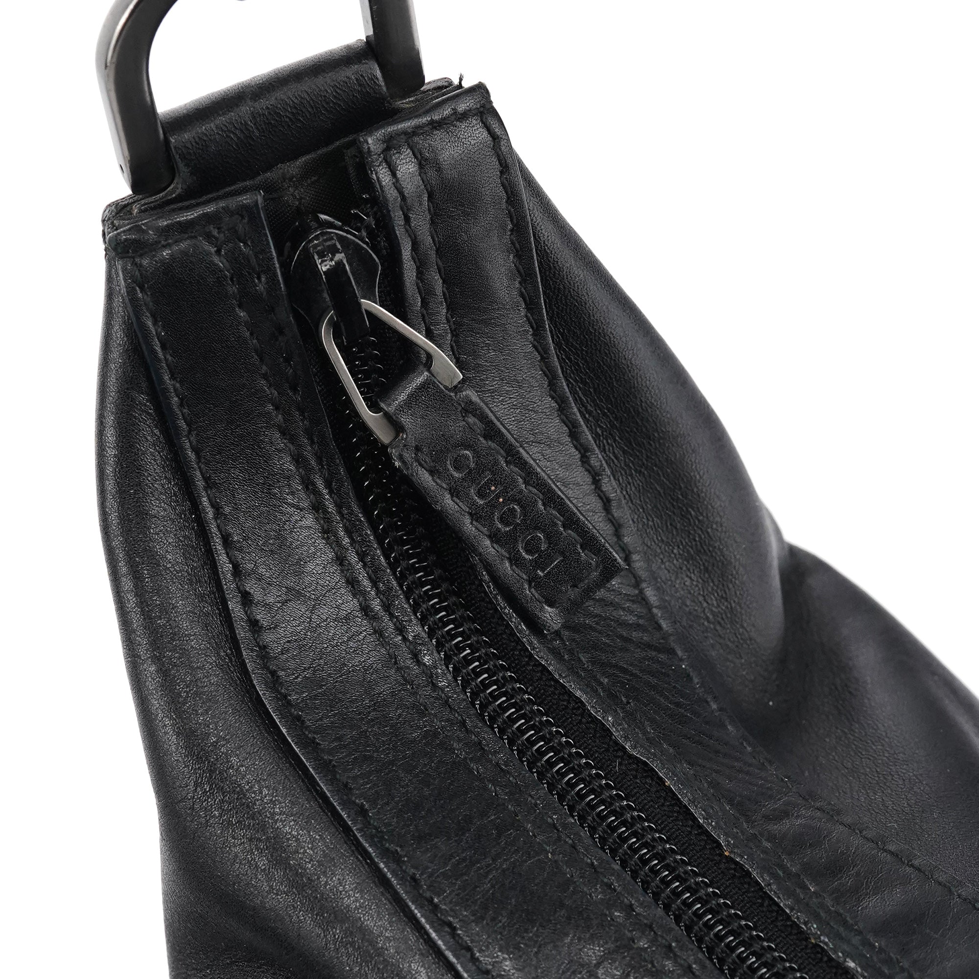000 0531 Black Leather Bamboo Shoulder Bag