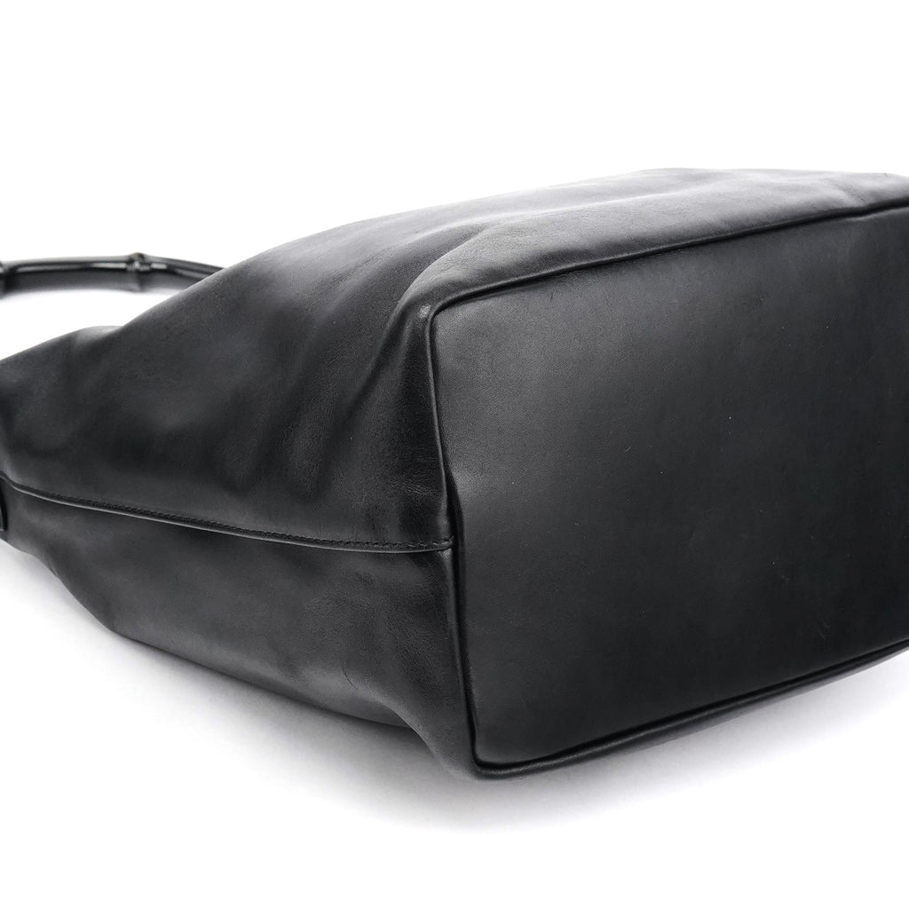 000 0531 Black Leather Bamboo Shoulder Bag
