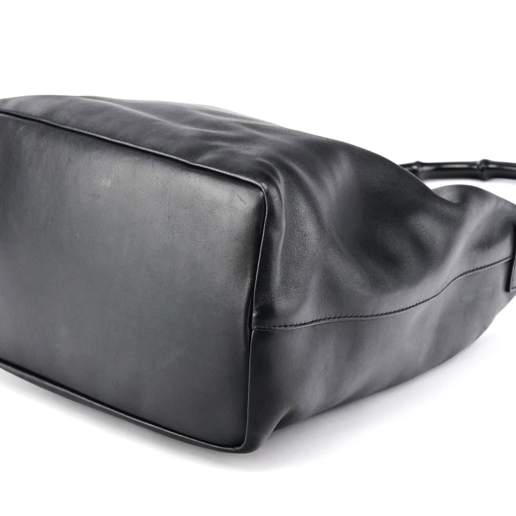 000 0531 Black Leather Bamboo Shoulder Bag