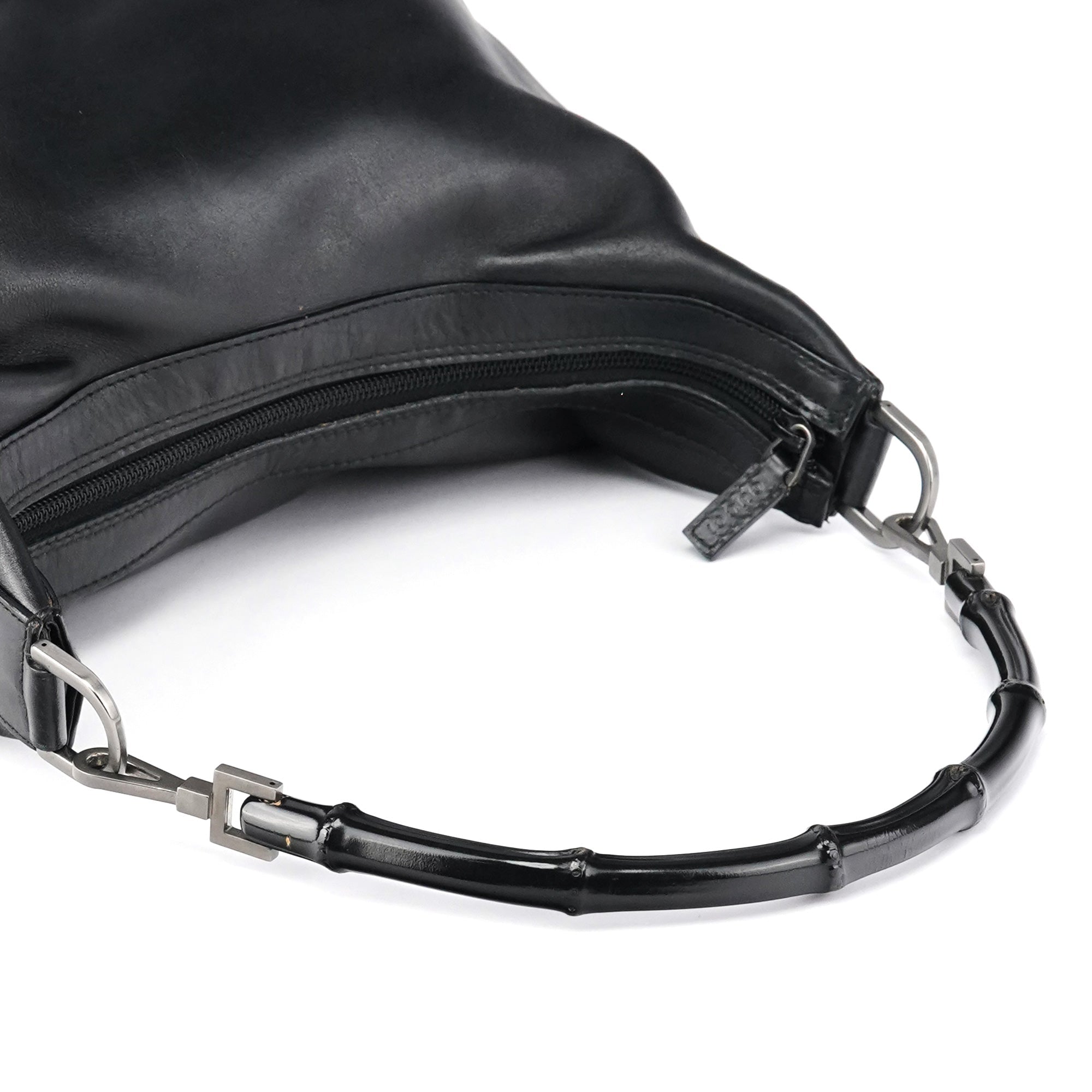 000 0531 Black Leather Bamboo Shoulder Bag