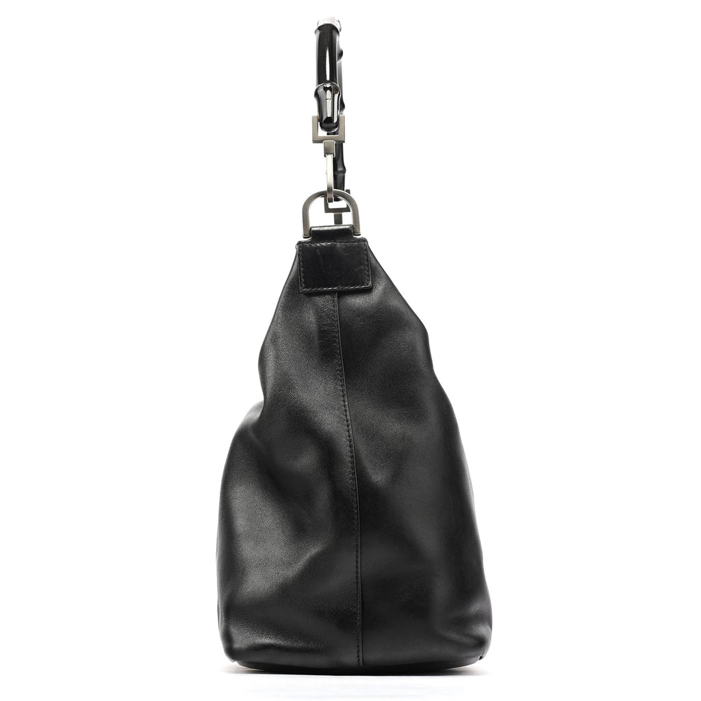 000 0531 Black Leather Bamboo Shoulder Bag