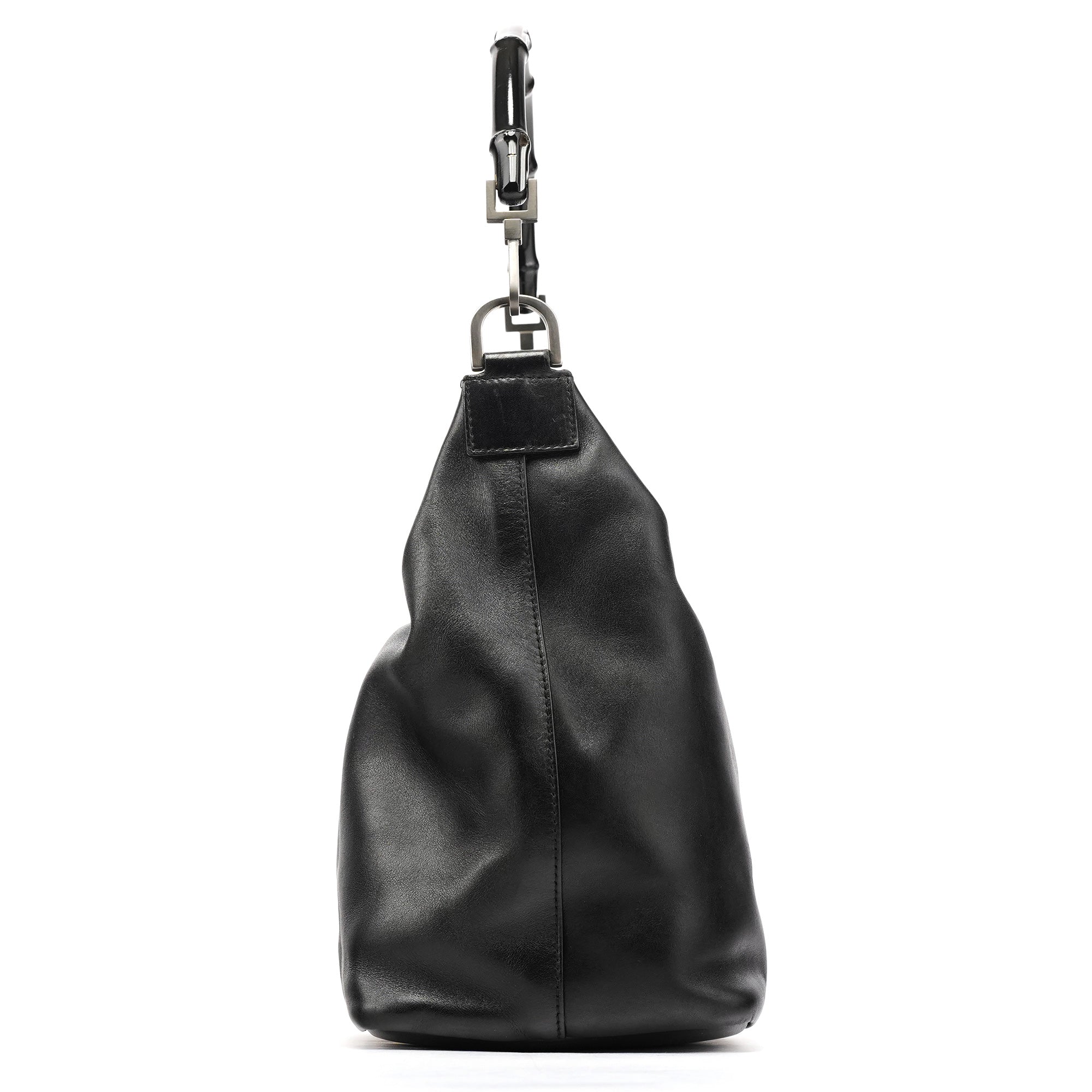 000 0531 Black Leather Bamboo Shoulder Bag