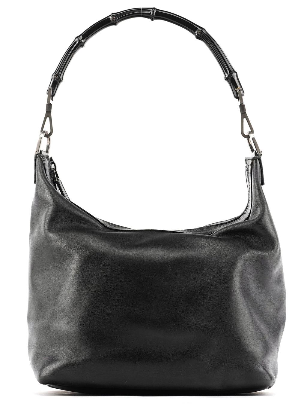 000 0531 Black Leather Bamboo Shoulder Bag