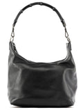000 0531 Black Leather Bamboo Shoulder Bag