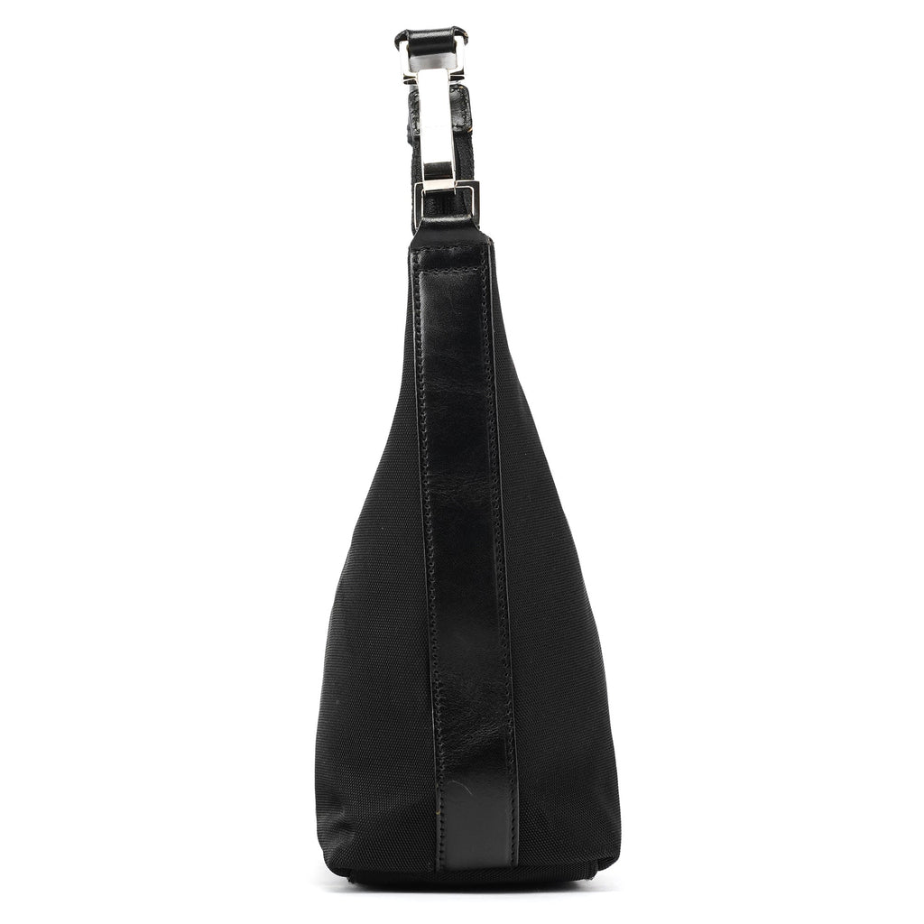 000 0601 Black Nylon Leather Hobo Bag