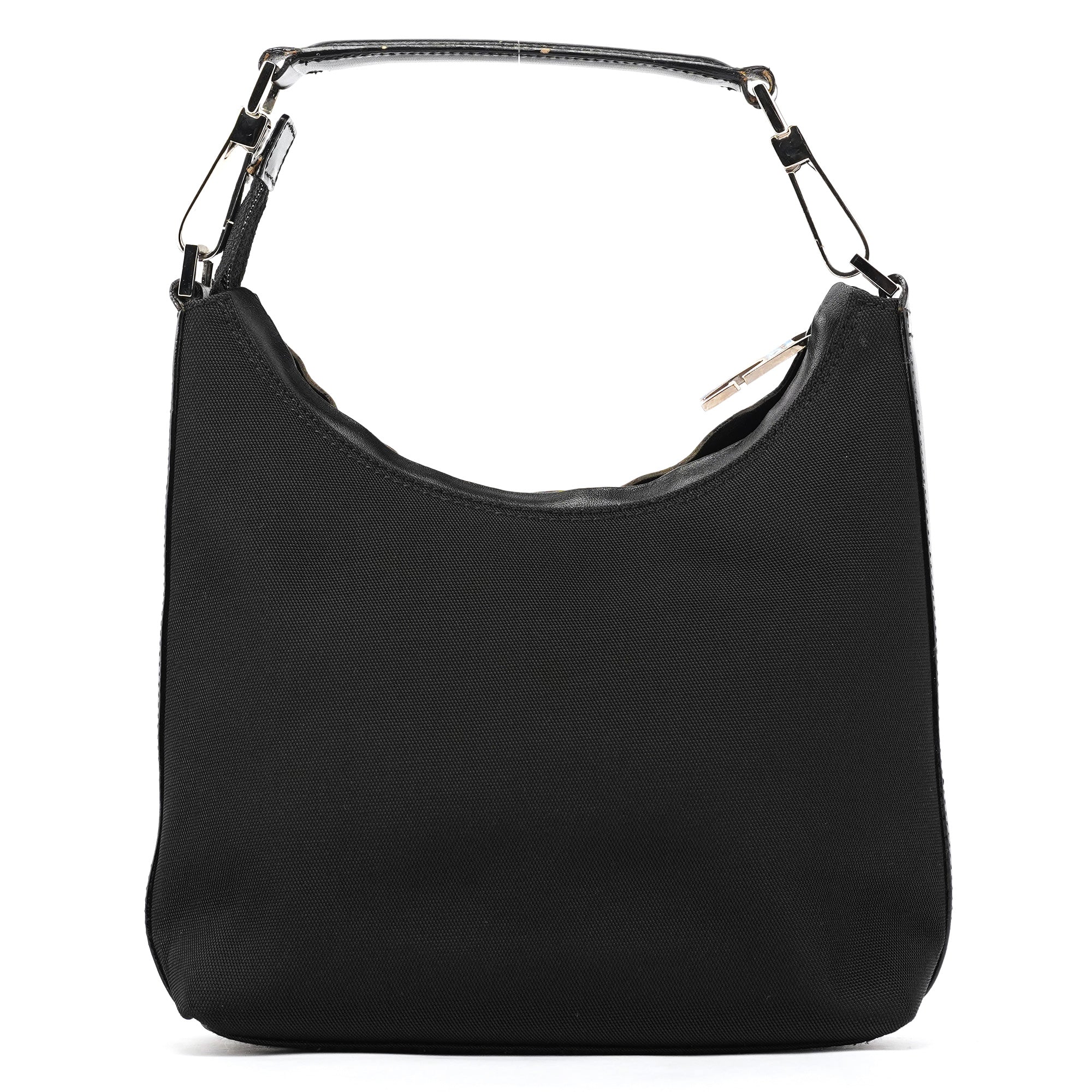 000 0601 Black Nylon Leather Hobo Bag