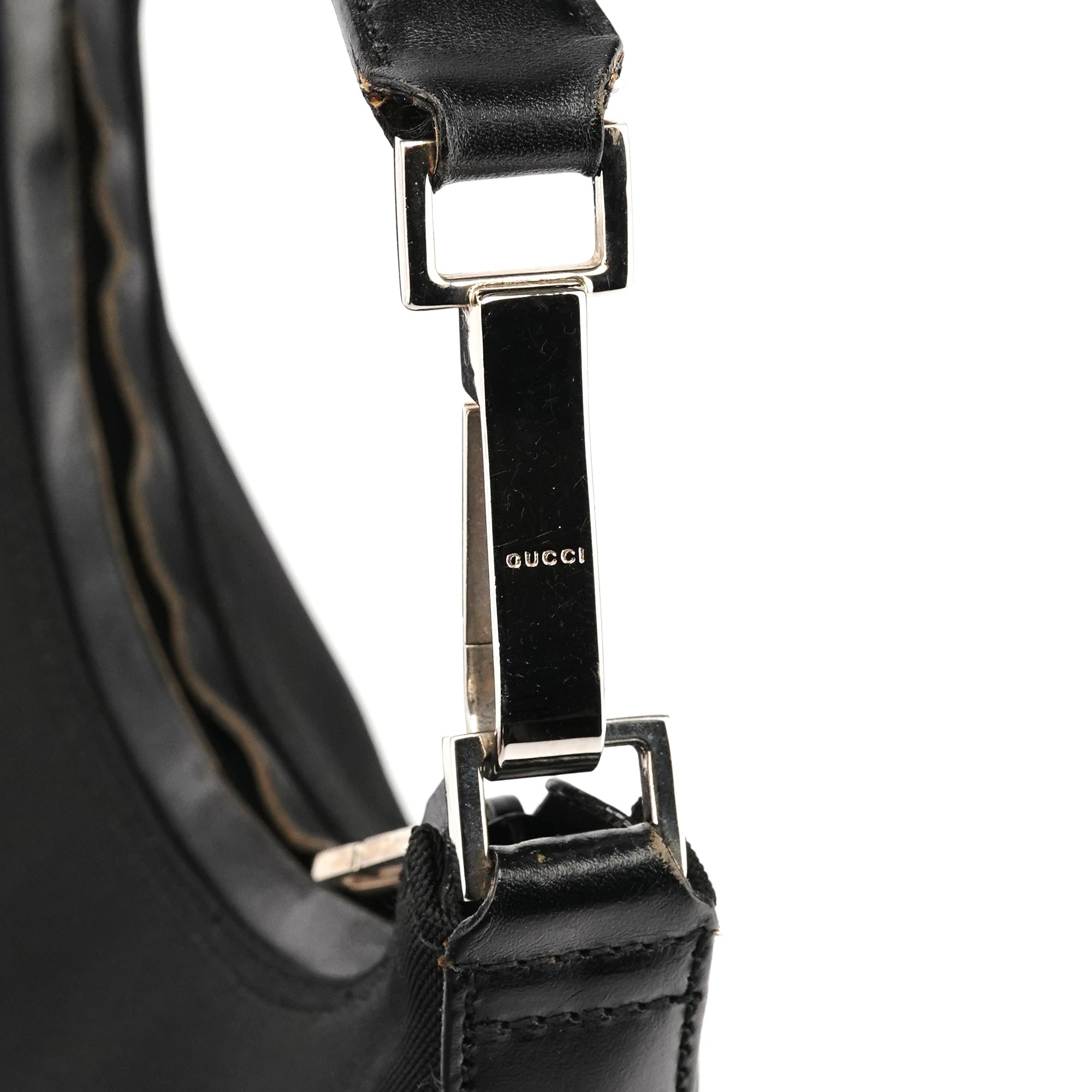 000 0601 Black Nylon Leather Hobo Bag
