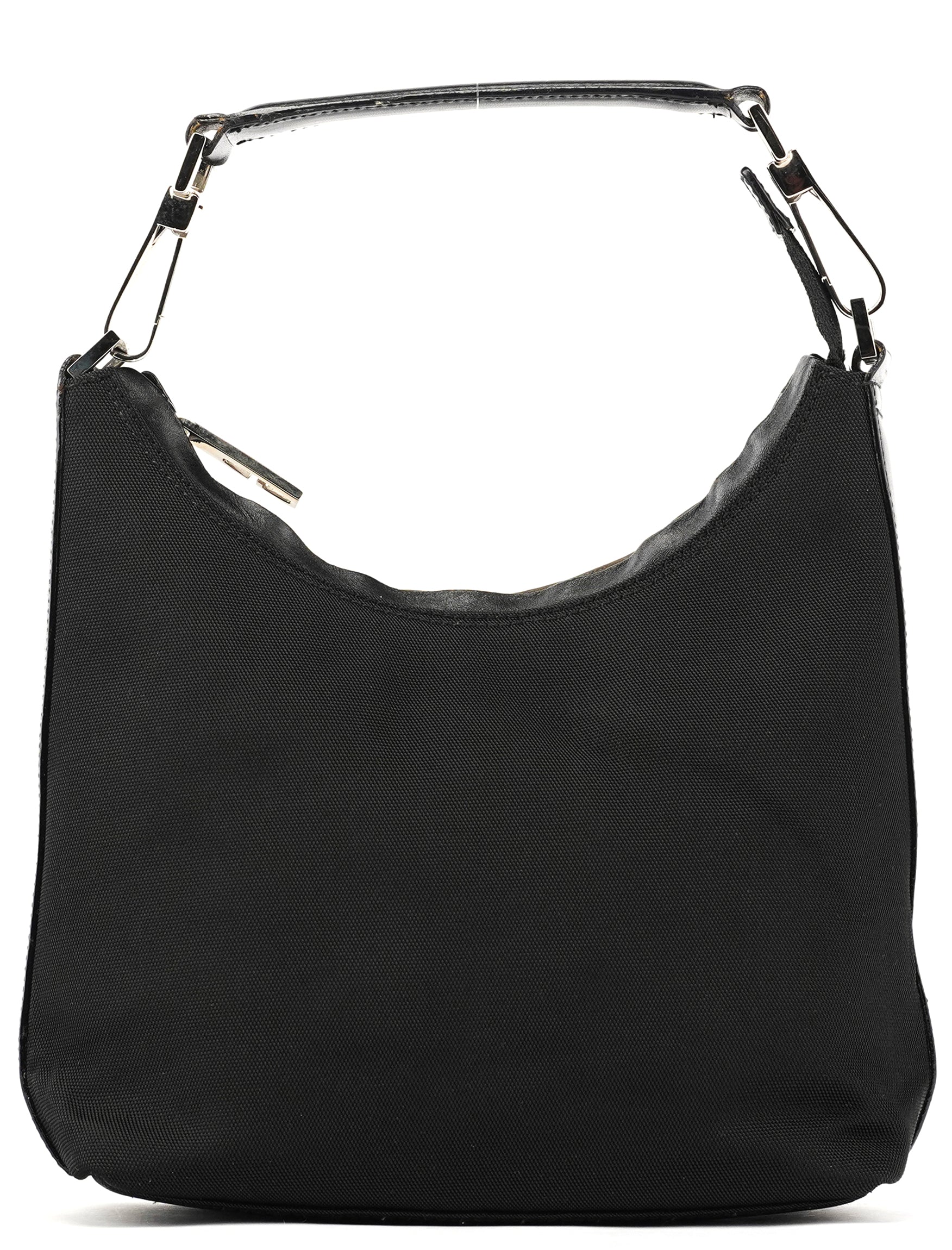 000 0601 Black Nylon Leather Hobo Bag