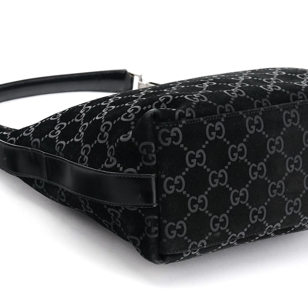 000 0602 Black GG Suede Shoulder Bag