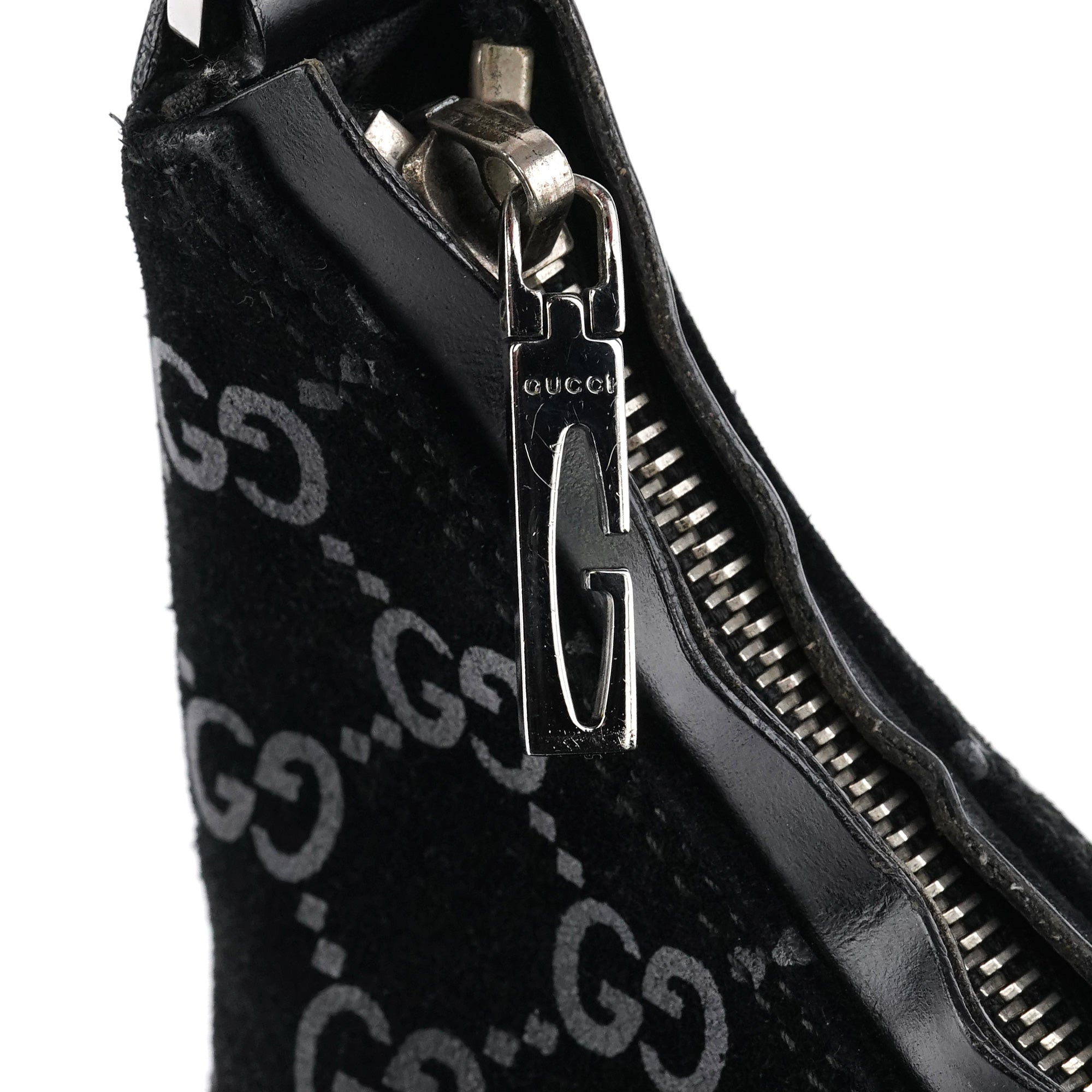 000 0602 Black GG Suede Shoulder Bag