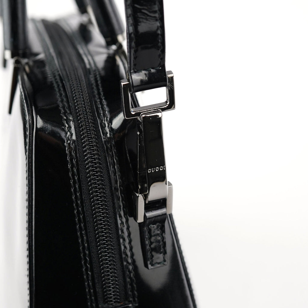 000 0828 Black Leather Bamboo 2-Way Tote Bag