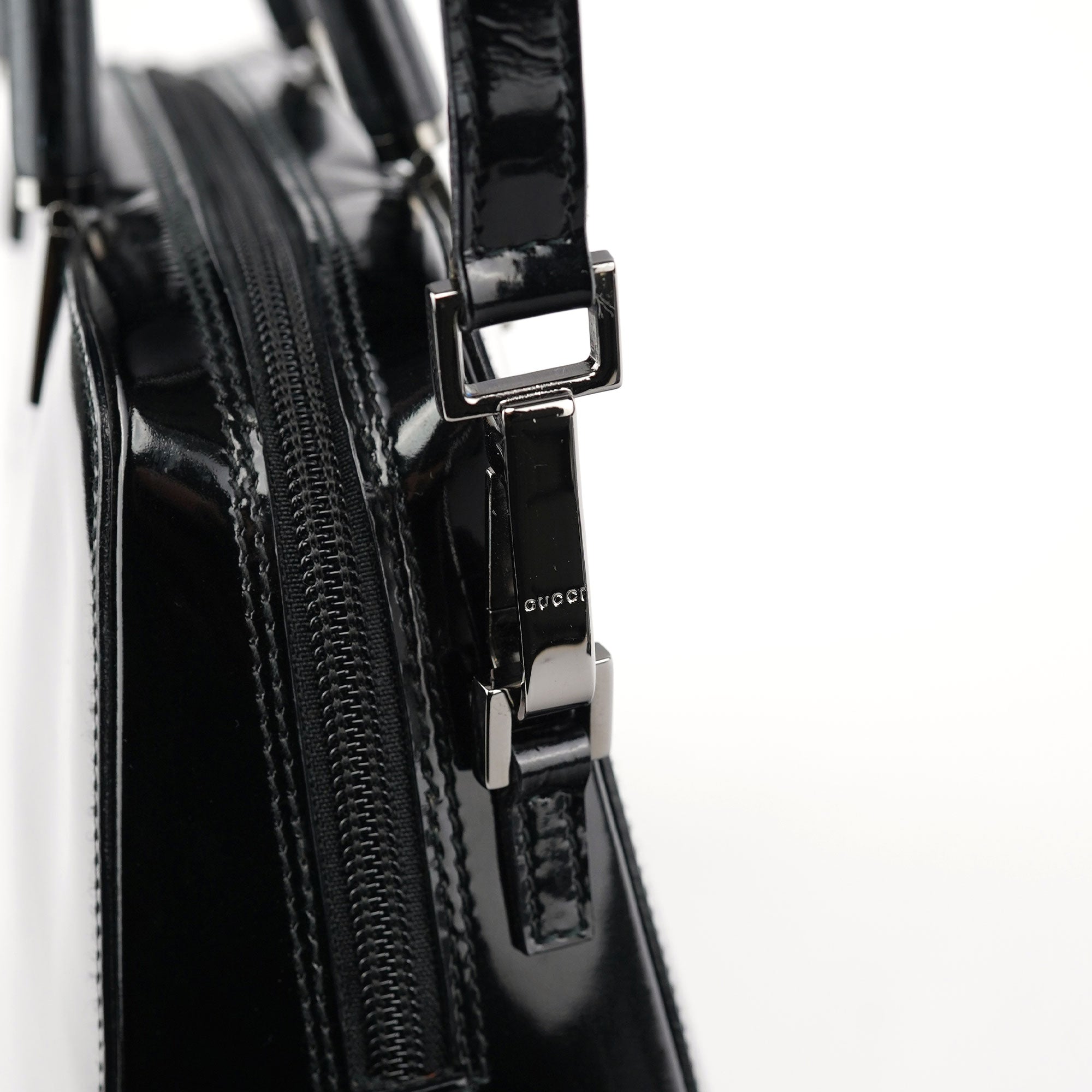 000 0828 Black Leather Bamboo 2-Way Tote Bag
