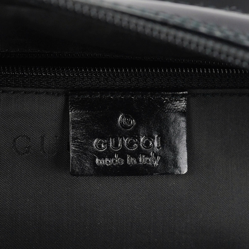 000 0828 Black Leather Bamboo 2-Way Tote Bag