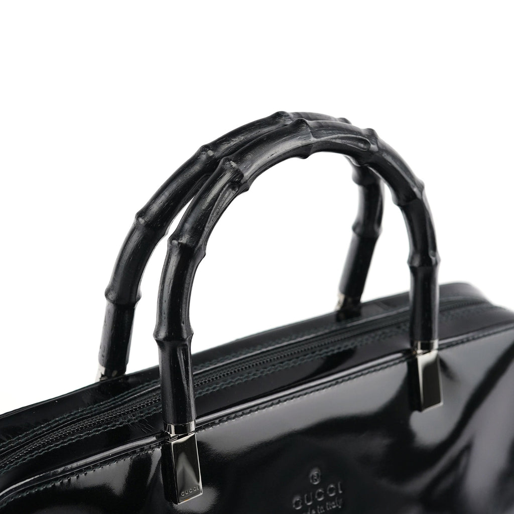 000 0828 Black Leather Bamboo 2-Way Tote Bag
