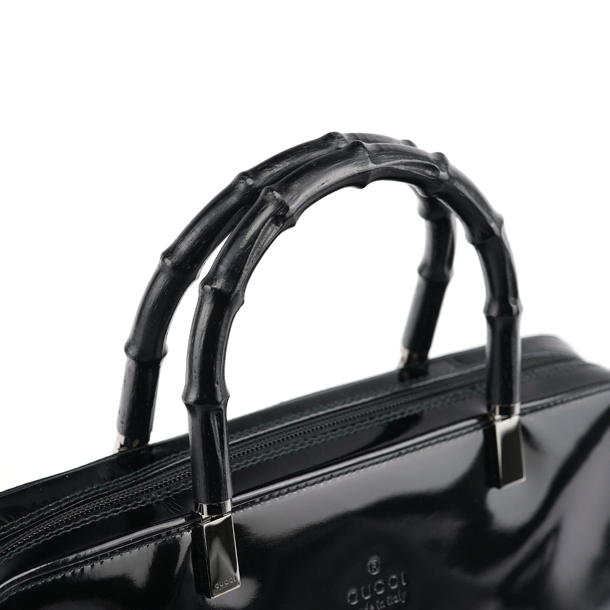 000 0828 Black Leather Bamboo 2-Way Tote Bag