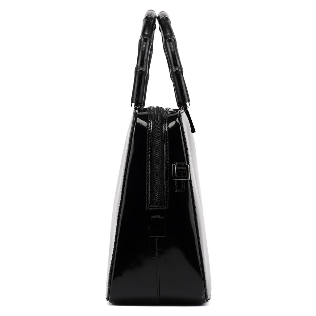 000 0828 Black Leather Bamboo 2-Way Tote Bag