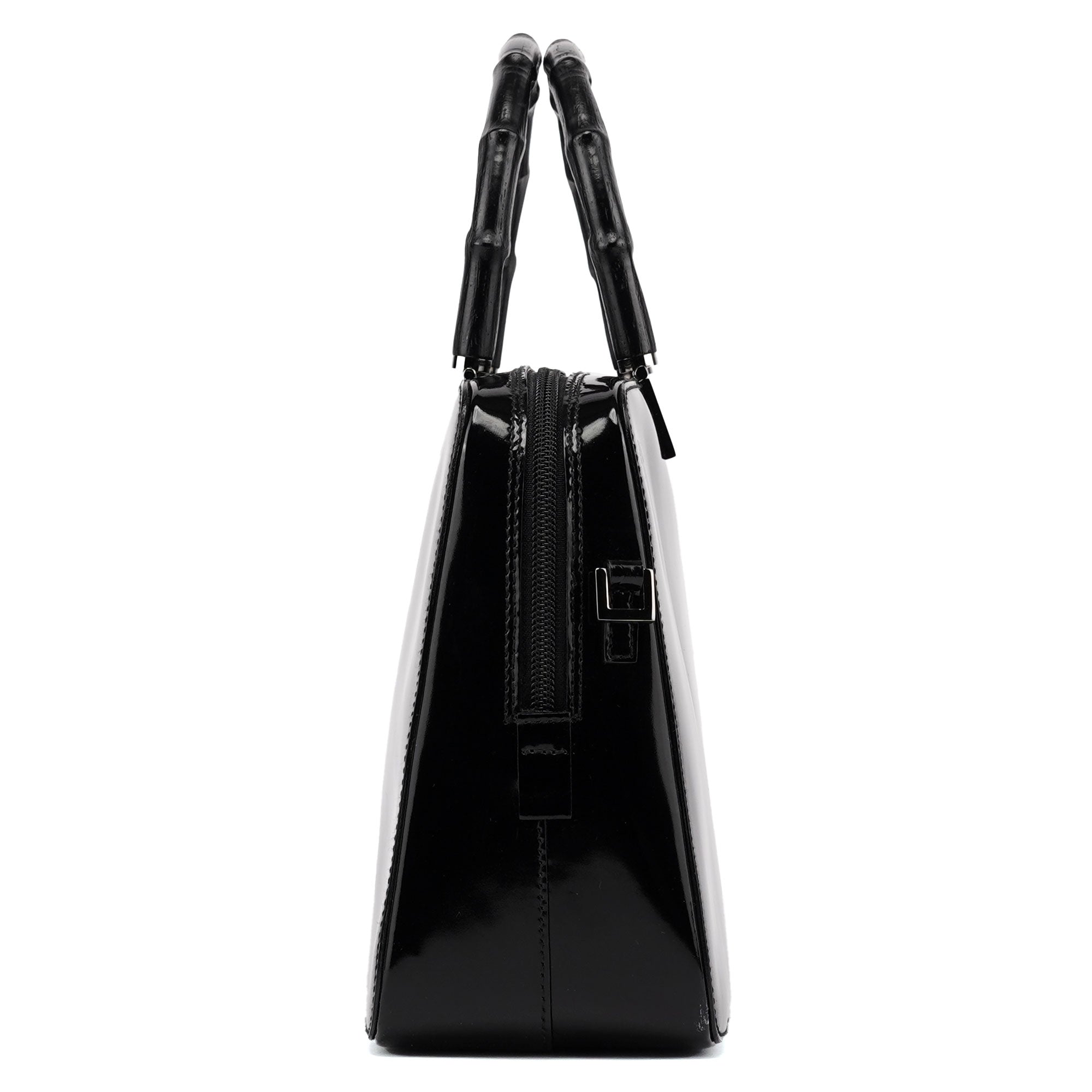 000 0828 Black Leather Bamboo 2-Way Tote Bag