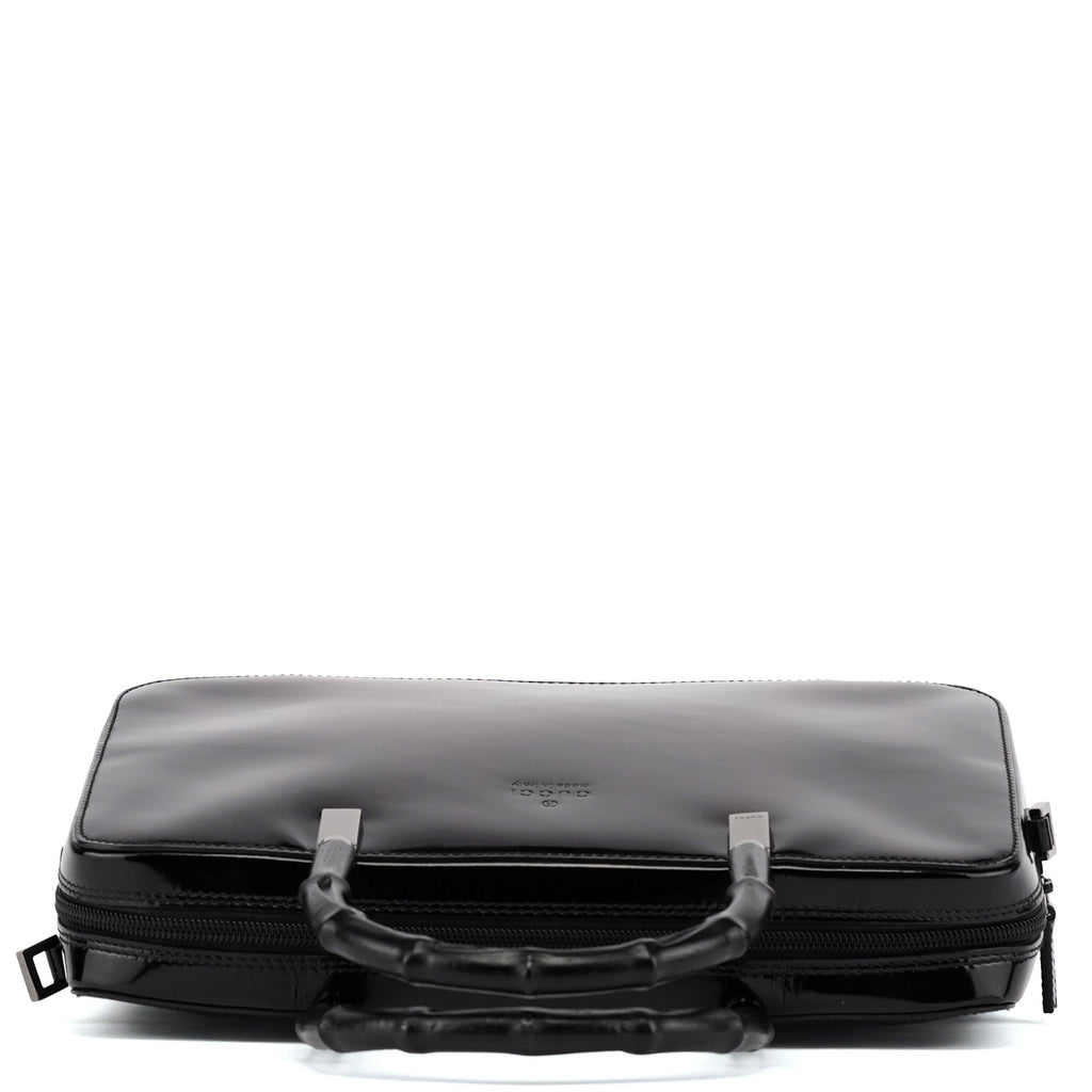 000 0828 Black Leather Bamboo 2-Way Tote Bag