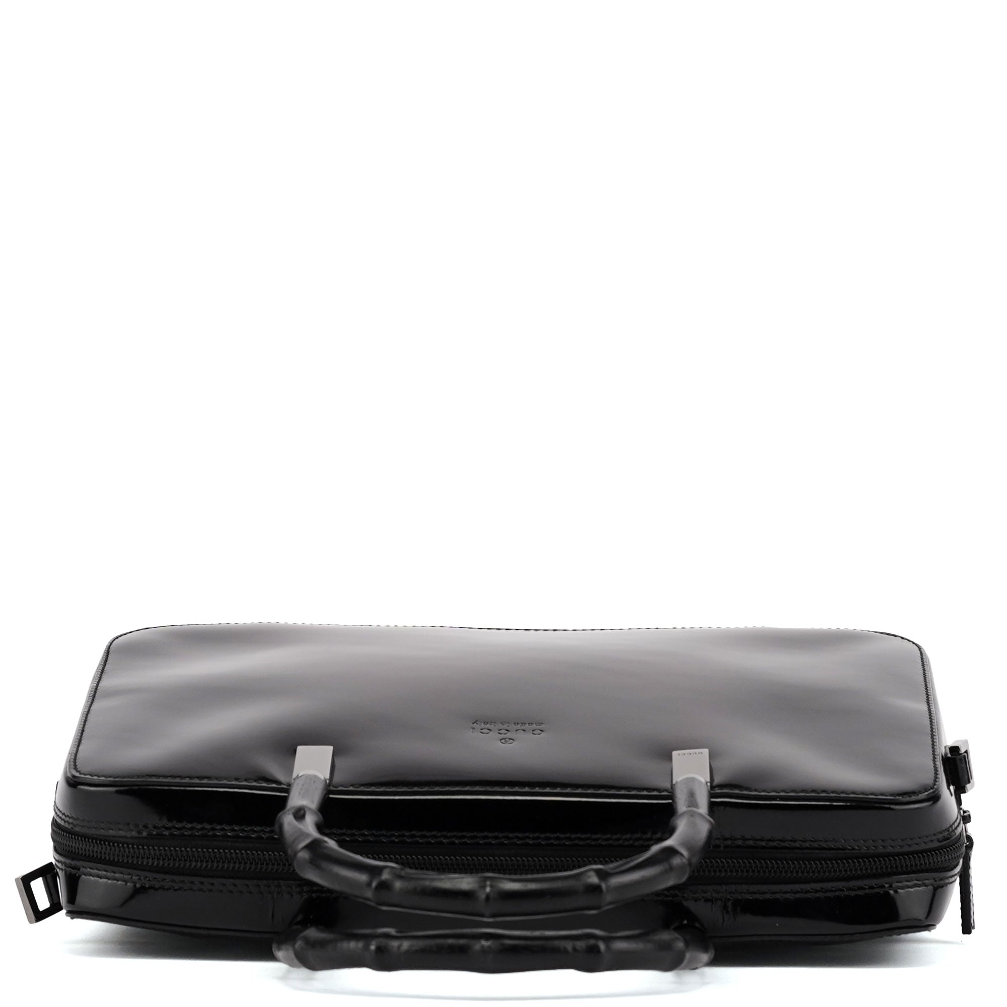 000 0828 Black Leather Bamboo 2-Way Tote Bag
