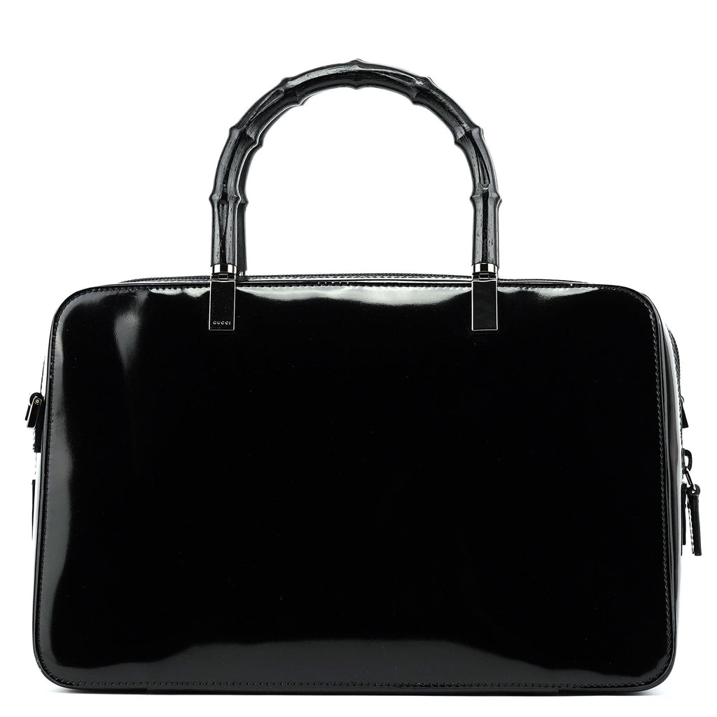 000 0828 Black Leather Bamboo 2-Way Tote Bag