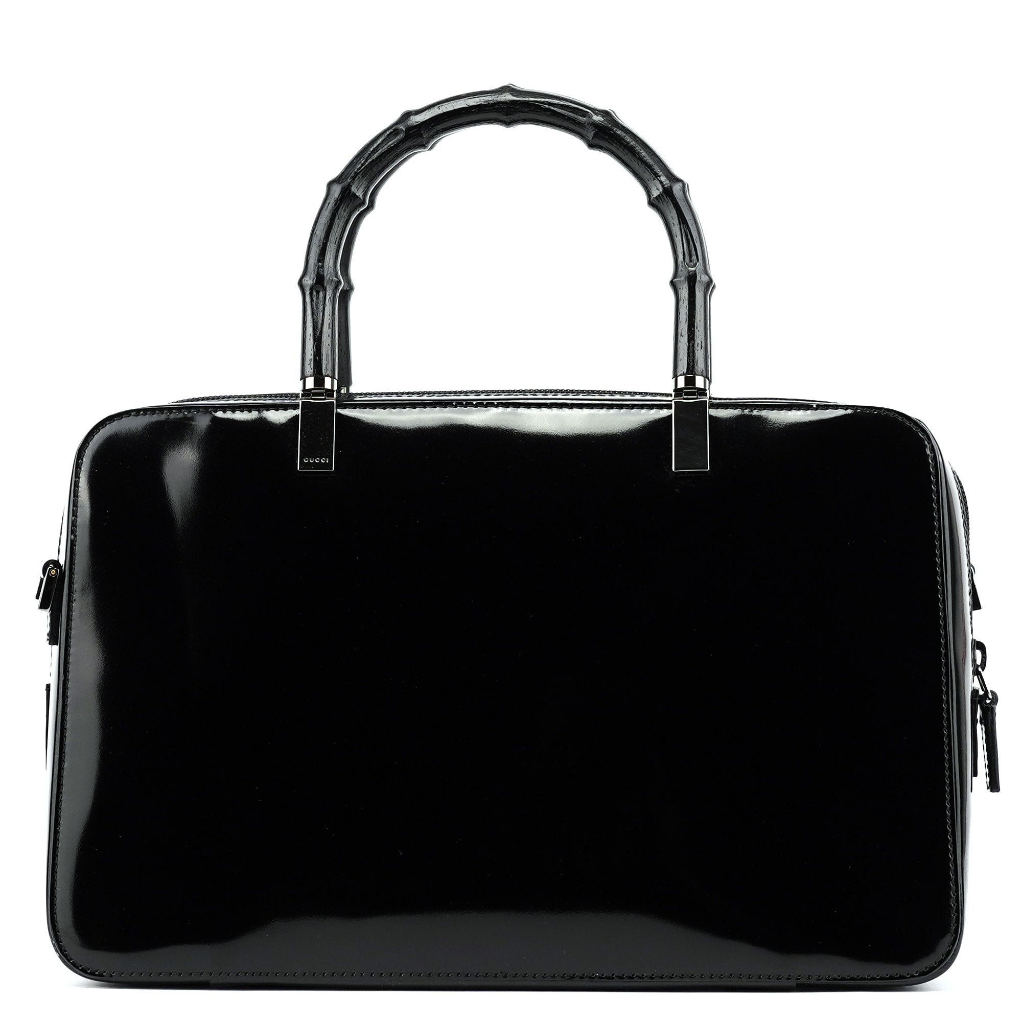 000 0828 Black Leather Bamboo 2-Way Tote Bag