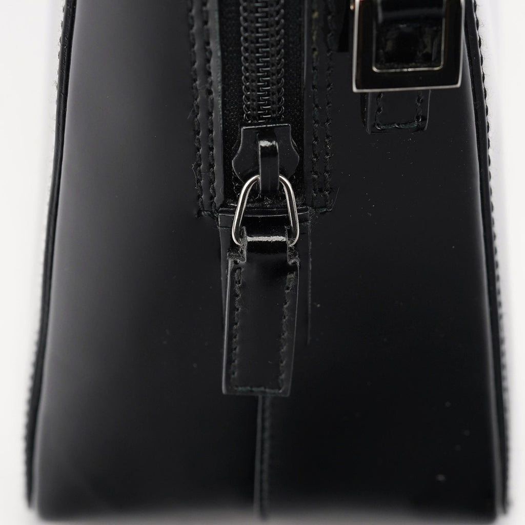 000 0828 Black Leather Bamboo 2-Way Tote Bag