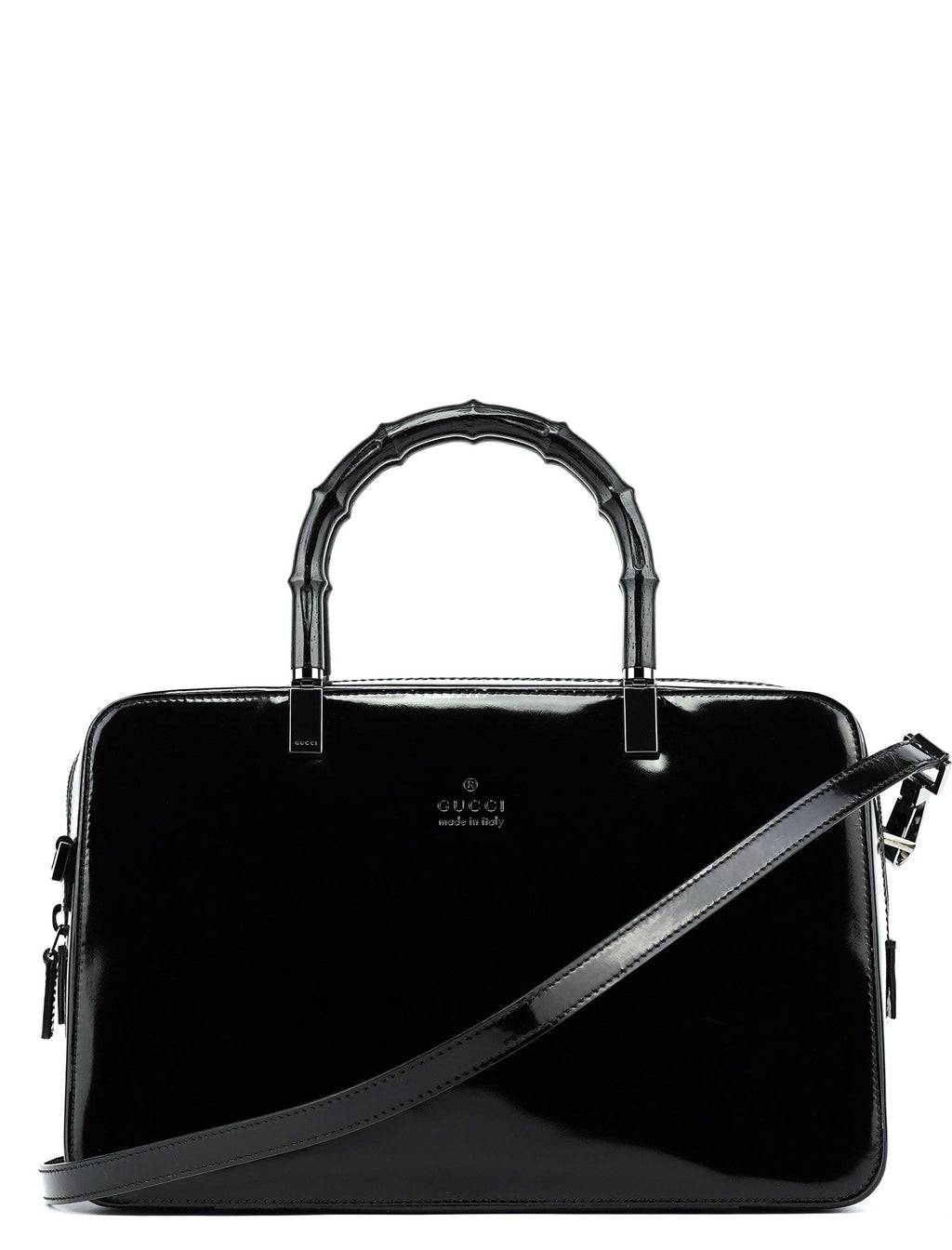 000 0828 Black Leather Bamboo 2-Way Tote Bag