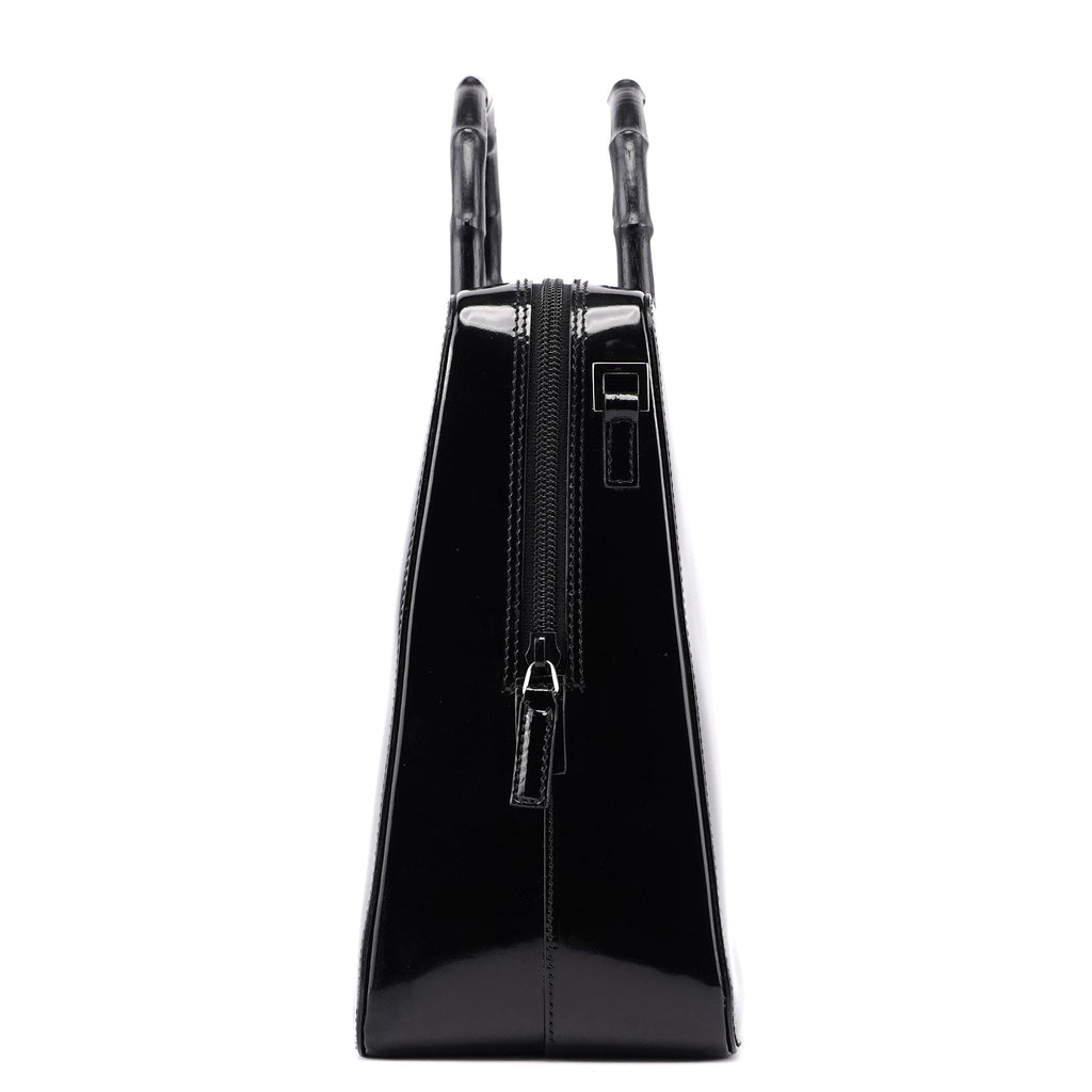 000 0829 Black Patent Leather Bamboo Tote