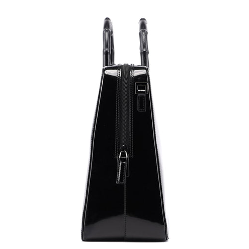 000 0829 Black Patent Leather Bamboo Tote