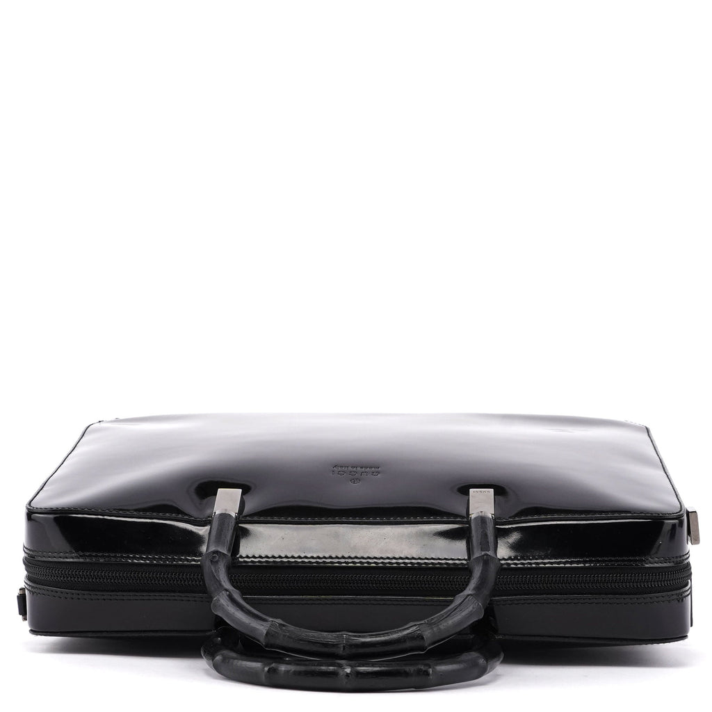 000 0829 Black Patent Leather Bamboo Tote