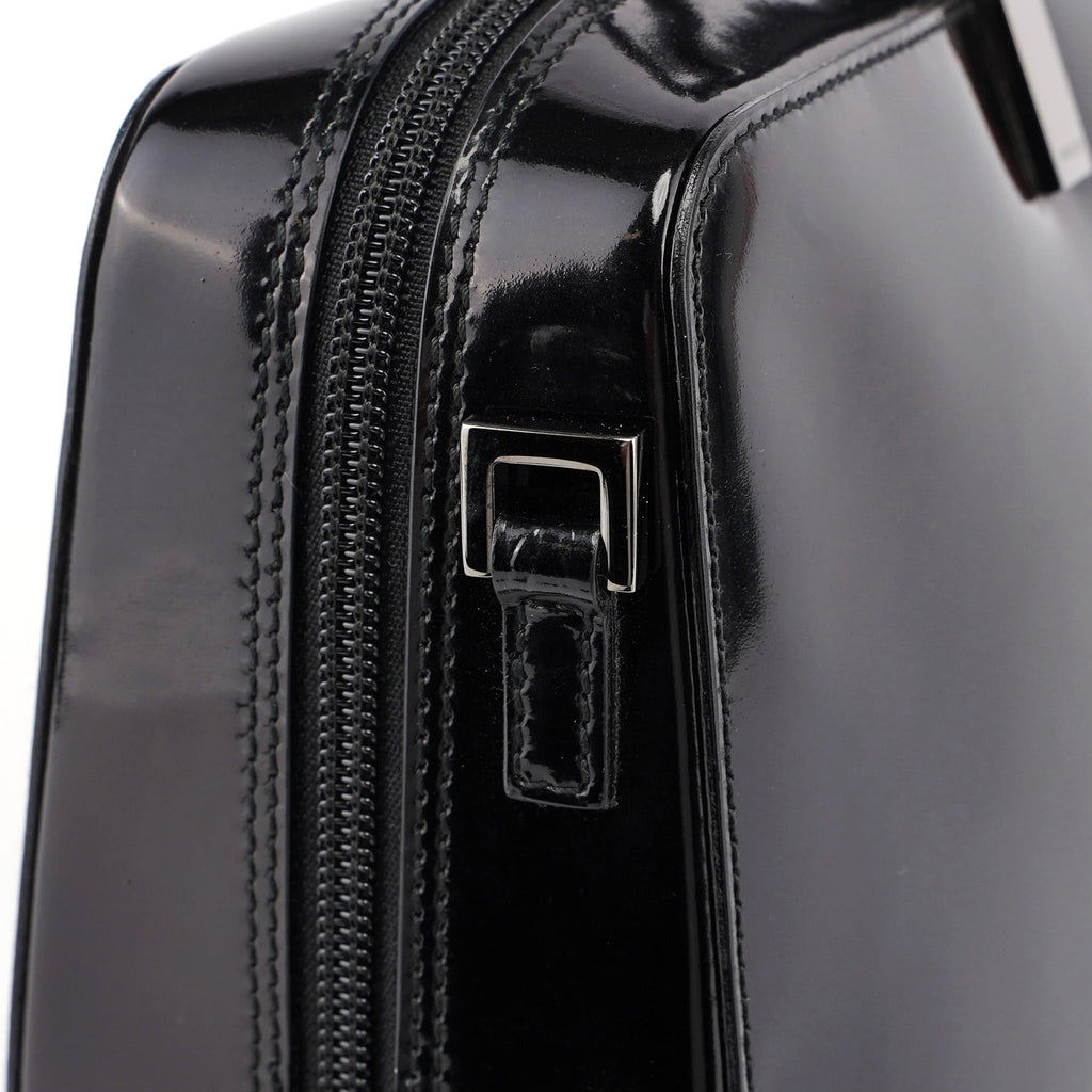 000 0829 Black Patent Leather Bamboo Tote