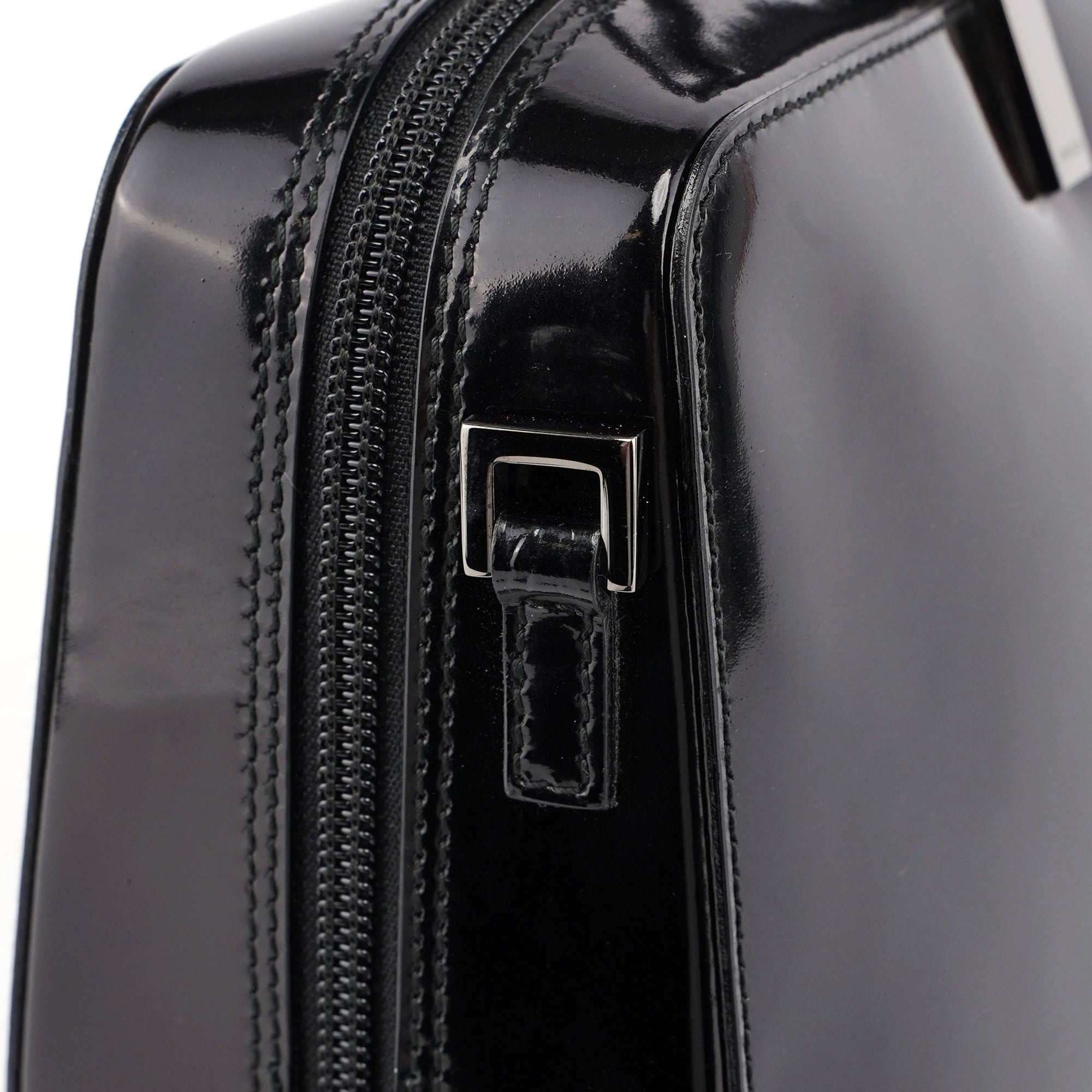 000 0829 Black Patent Leather Bamboo Tote