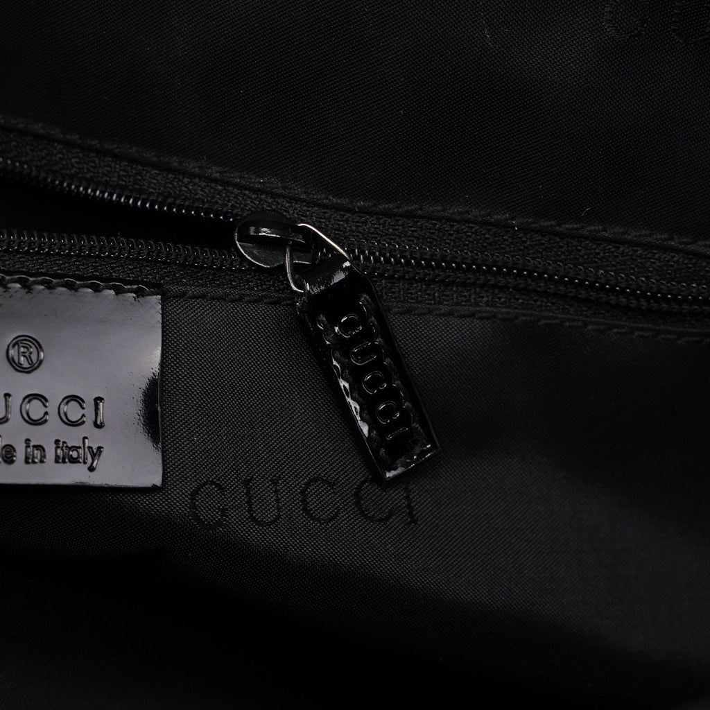 000 0829 Black Patent Leather Bamboo Tote