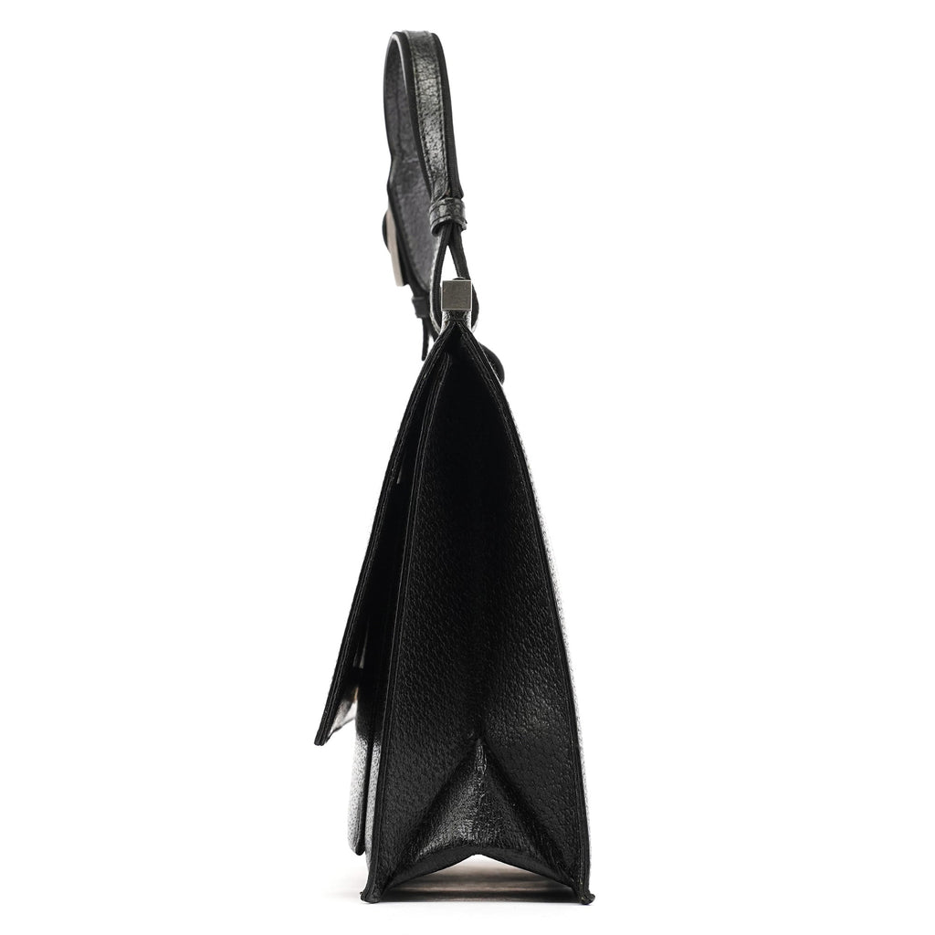 000 0832 Black Leather Top Handle Bag