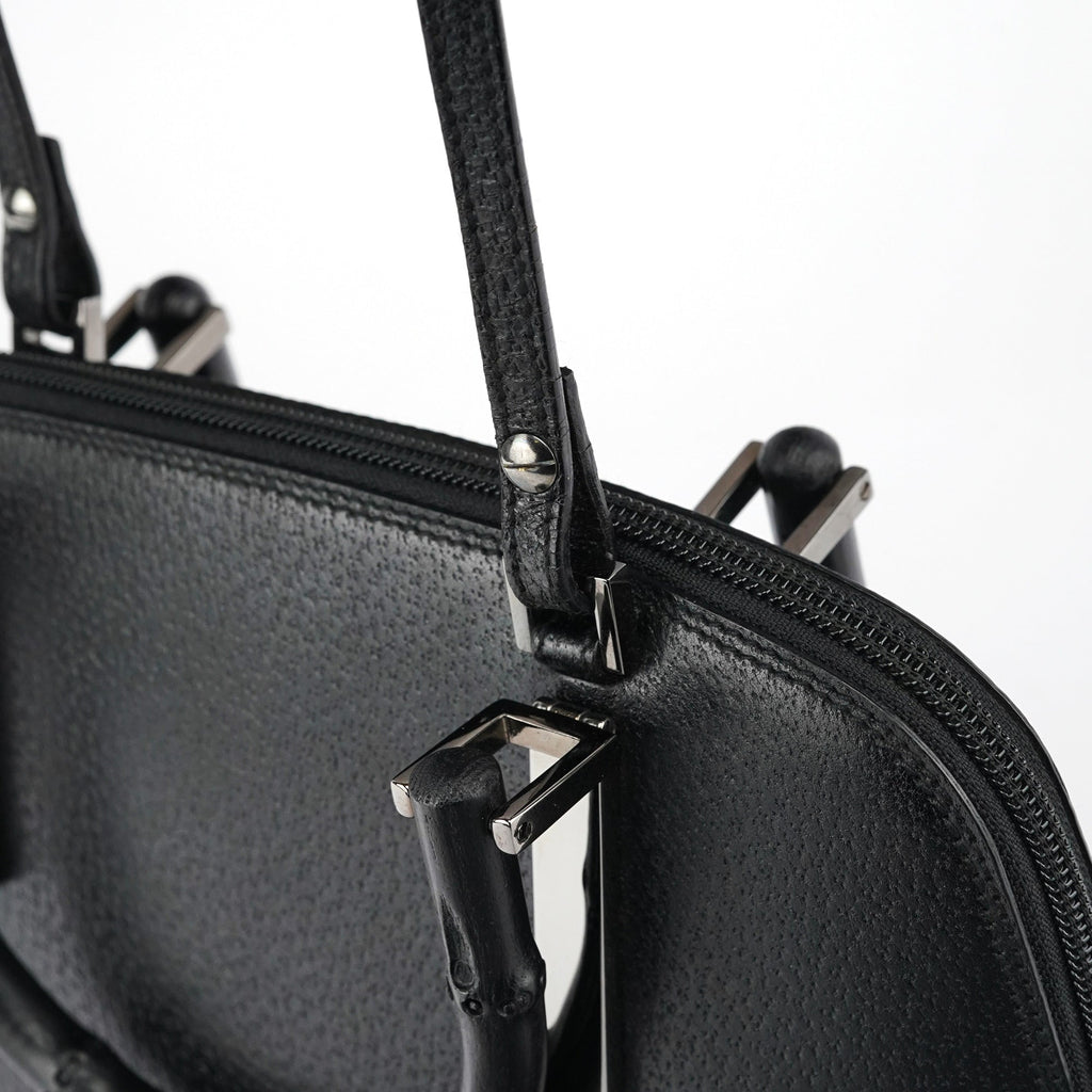 000 0837 Black Leather Bamboo 2-Way Bag