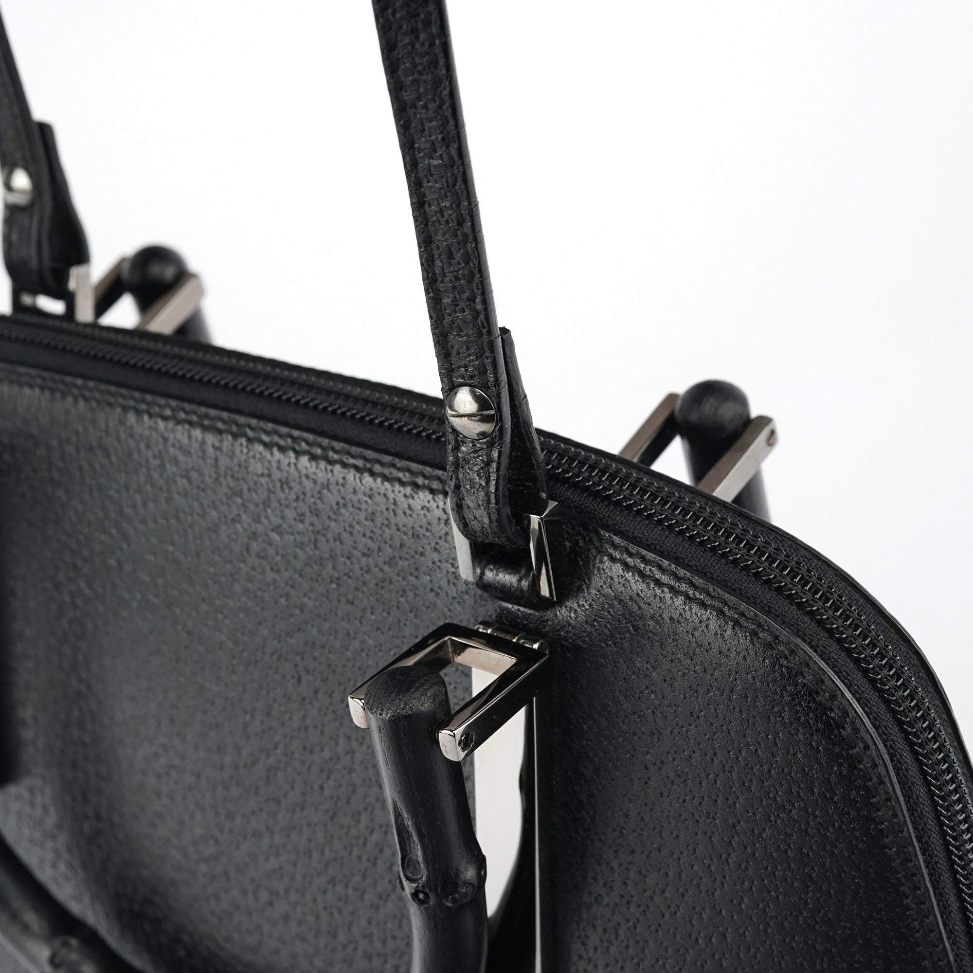 000 0837 Black Leather Bamboo 2-Way Bag