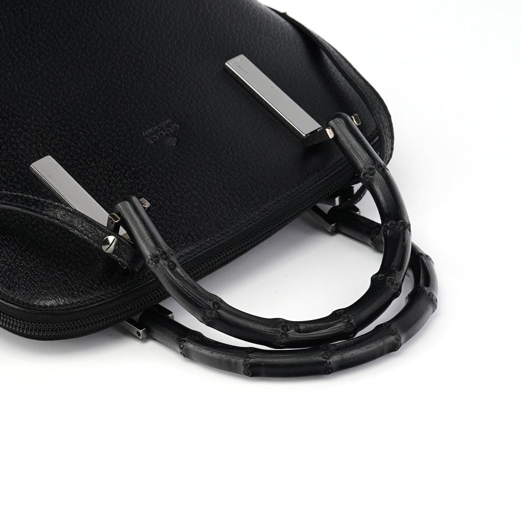 000 0837 Black Leather Bamboo 2-Way Bag