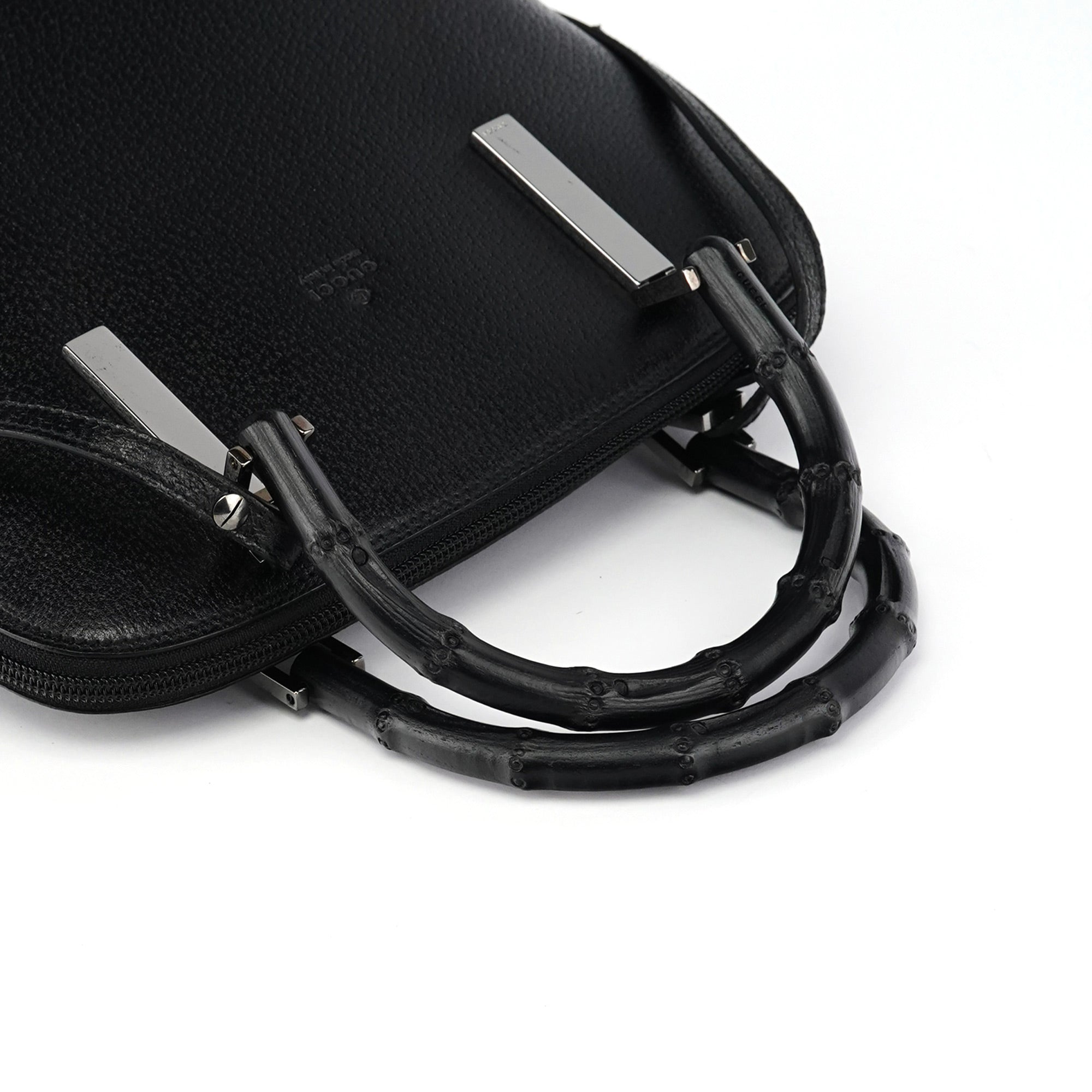000 0837 Black Leather Bamboo 2-Way Bag